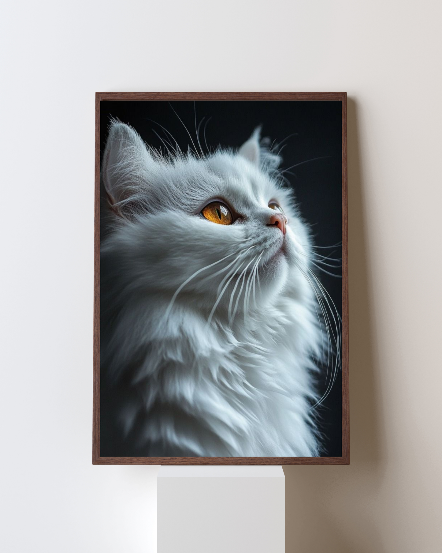 Golden Gaze – Majestic White Cat Portrait Wall Frame