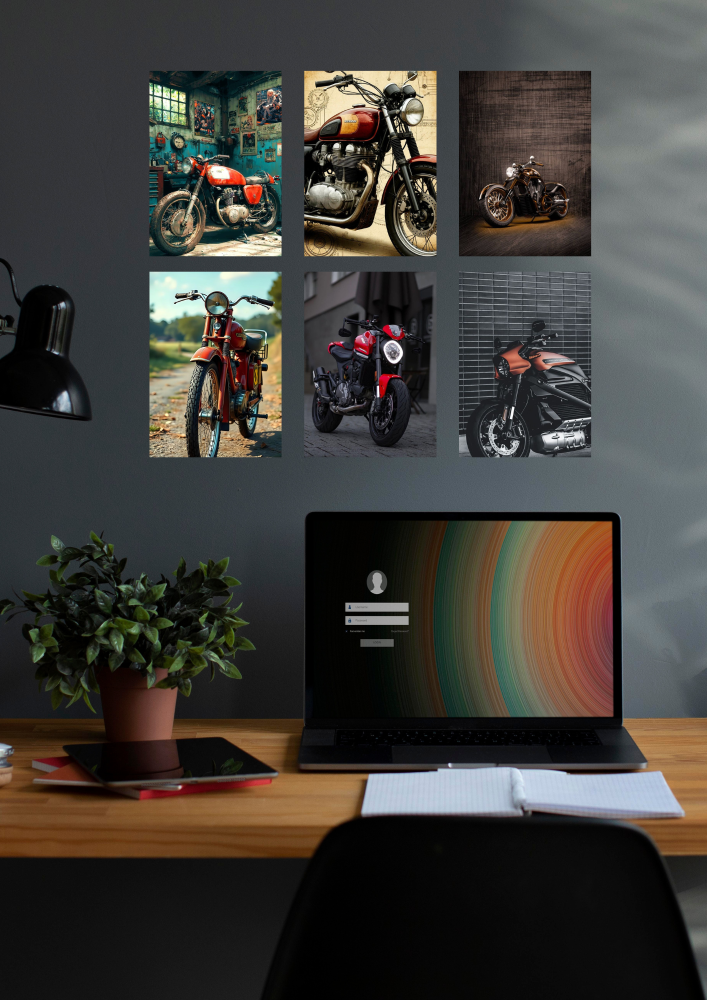 Retro Reds – Classic Motorbike Collage 6-Set Posters (A4 Size)