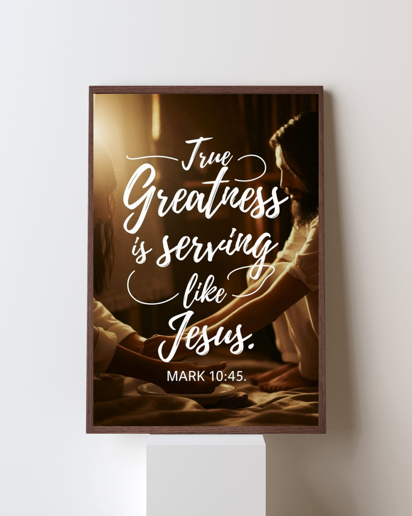 True Greatness Is Serving Like Jesus – Mark 10:45 Scripture Wall Art | Humility & Faith-Inspired Christian Decor