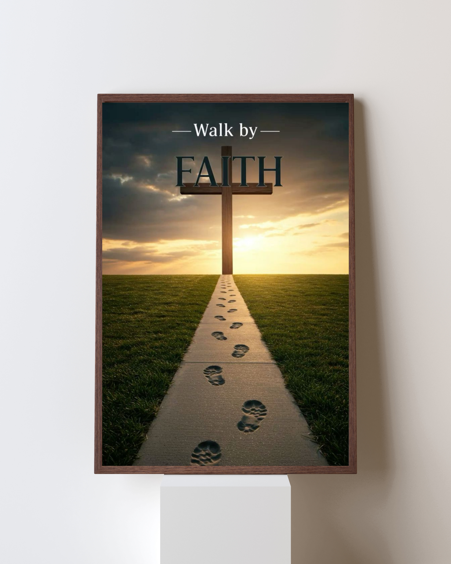 Walk by Faith – Christian Inspirational Wall Art | Devotional Framed Poster for Home & Office Décor