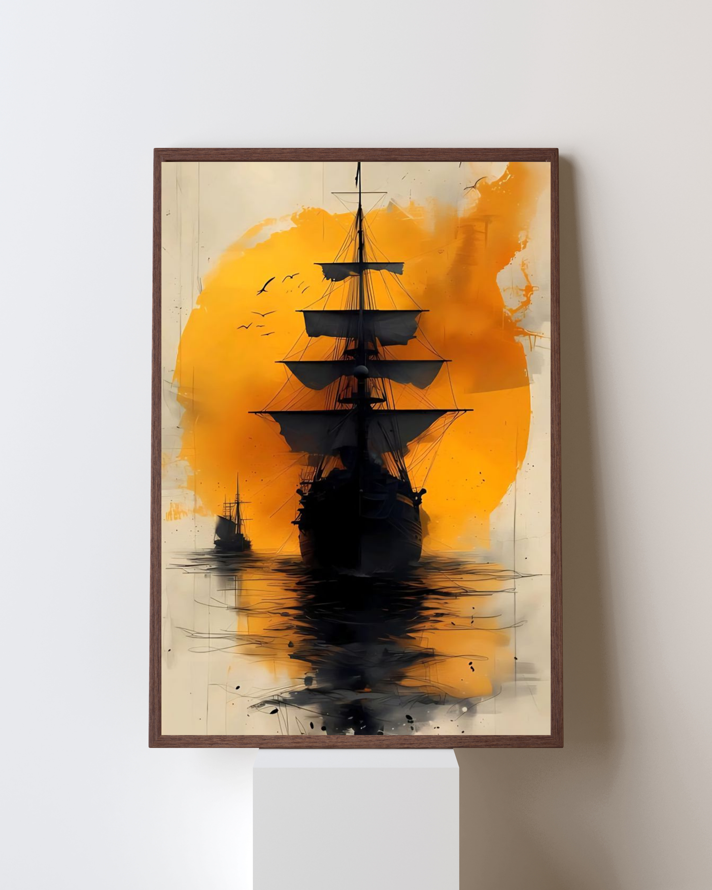 Abstract Ship Silhouette Wall Frame – Nautical Art with Sunset Glow
