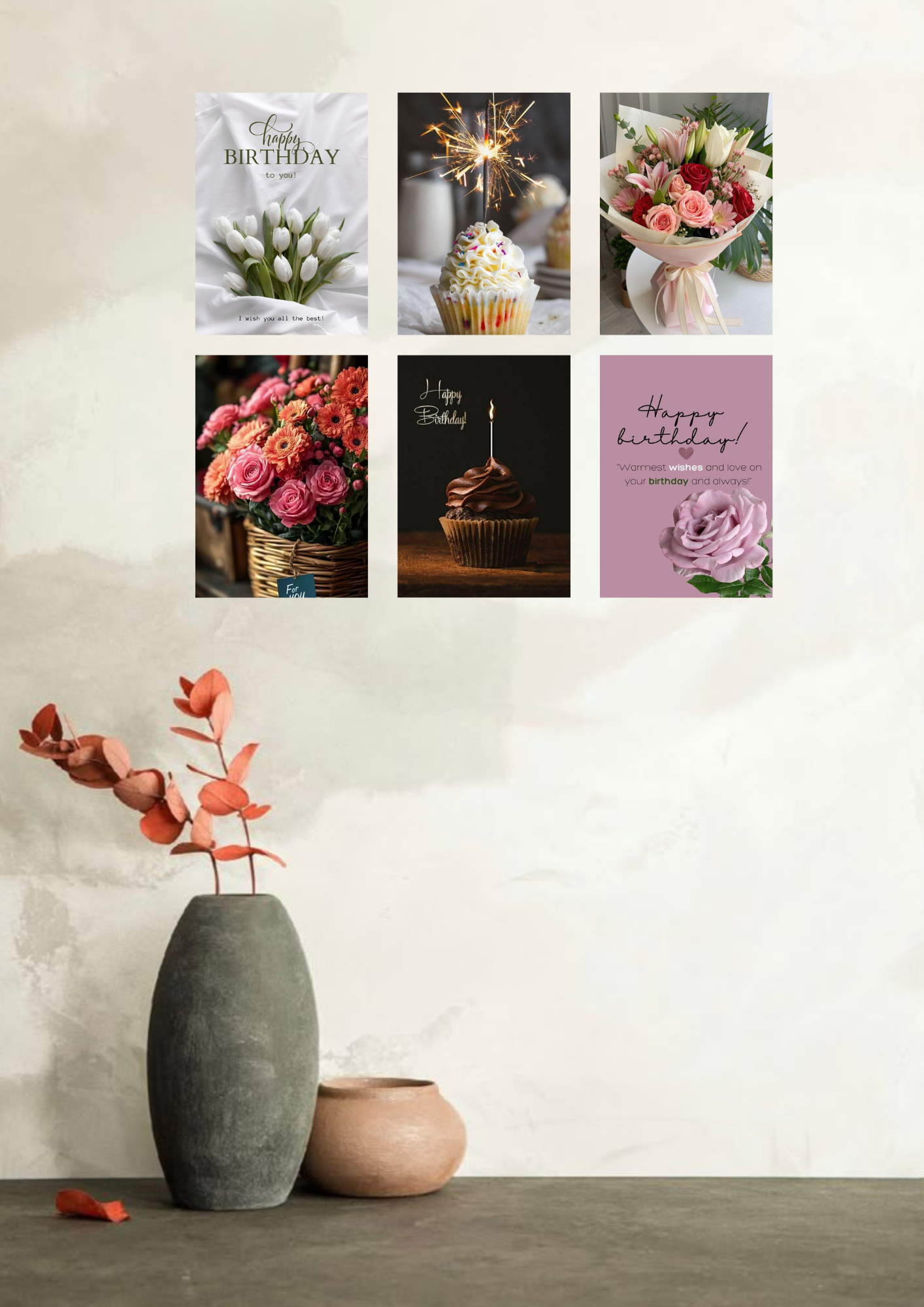 Birthday Edition Collage 6 Set Posters – A4 Size | Elegant Floral & Celebration Wall Art Collection