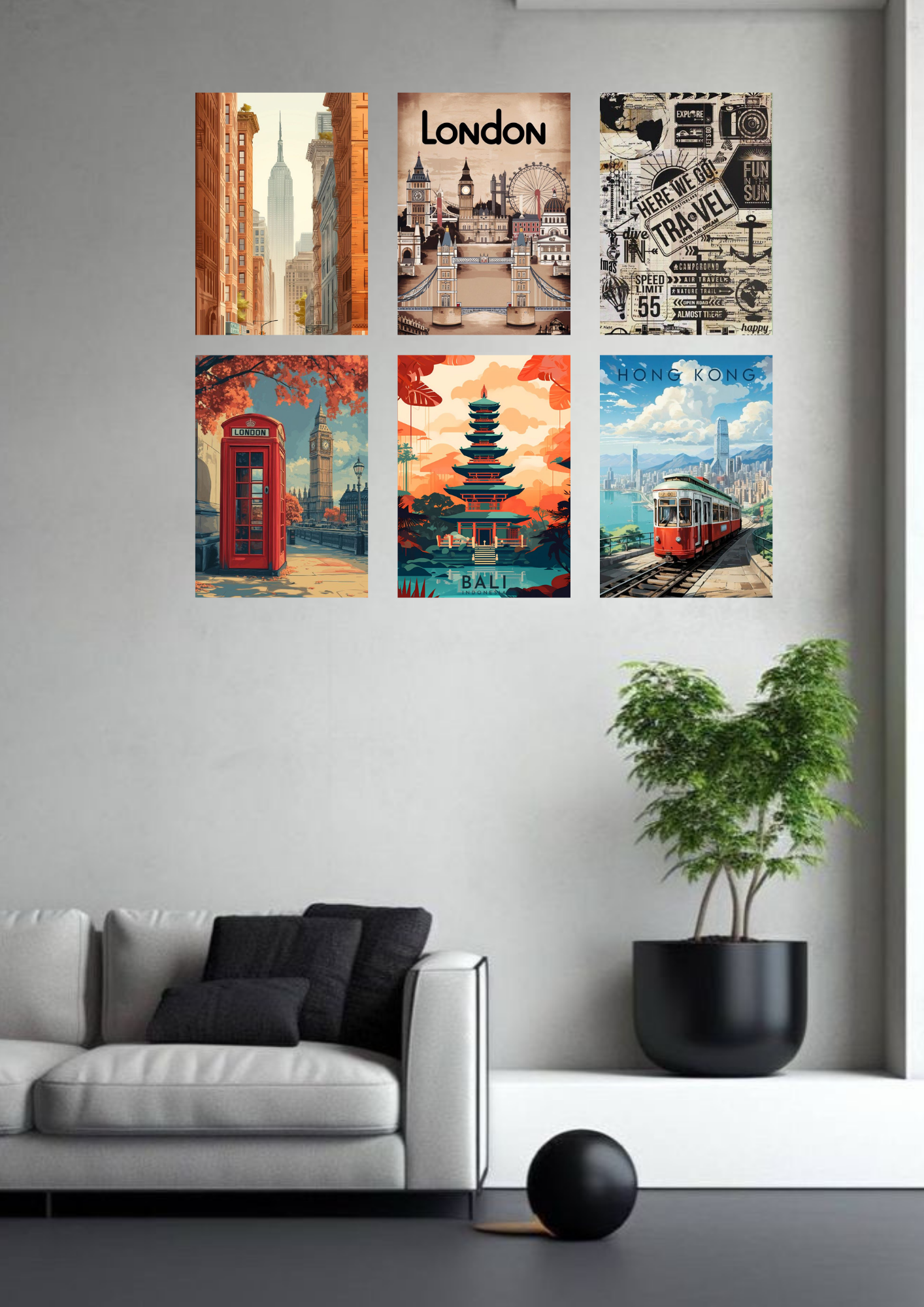 World Explorer Edition – Inspirational Travel Poster Collage 6 Set | A4 Size Wanderlust Wall Art