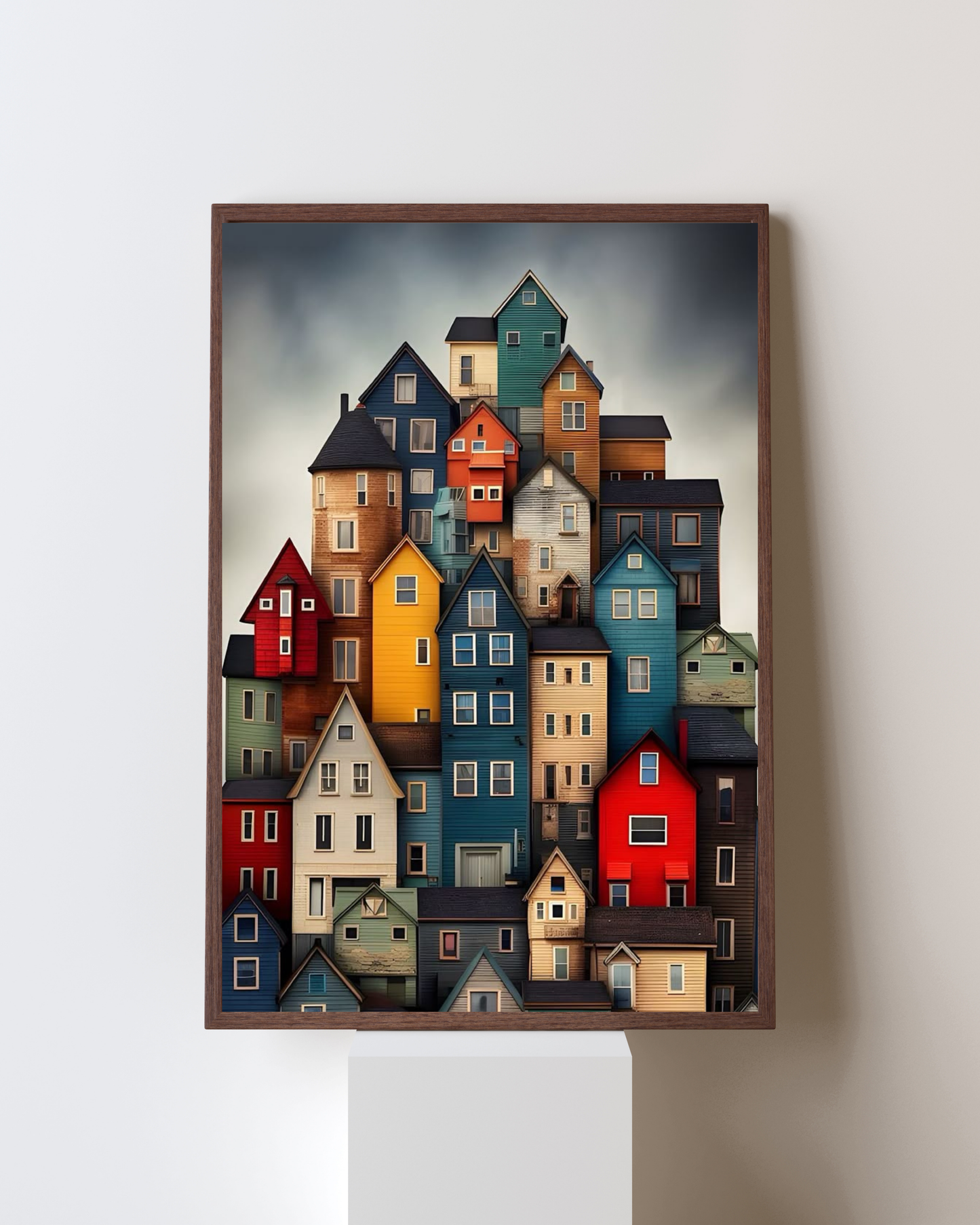 Colorful Village Harmony – Modern Architectural Wall Art Frame