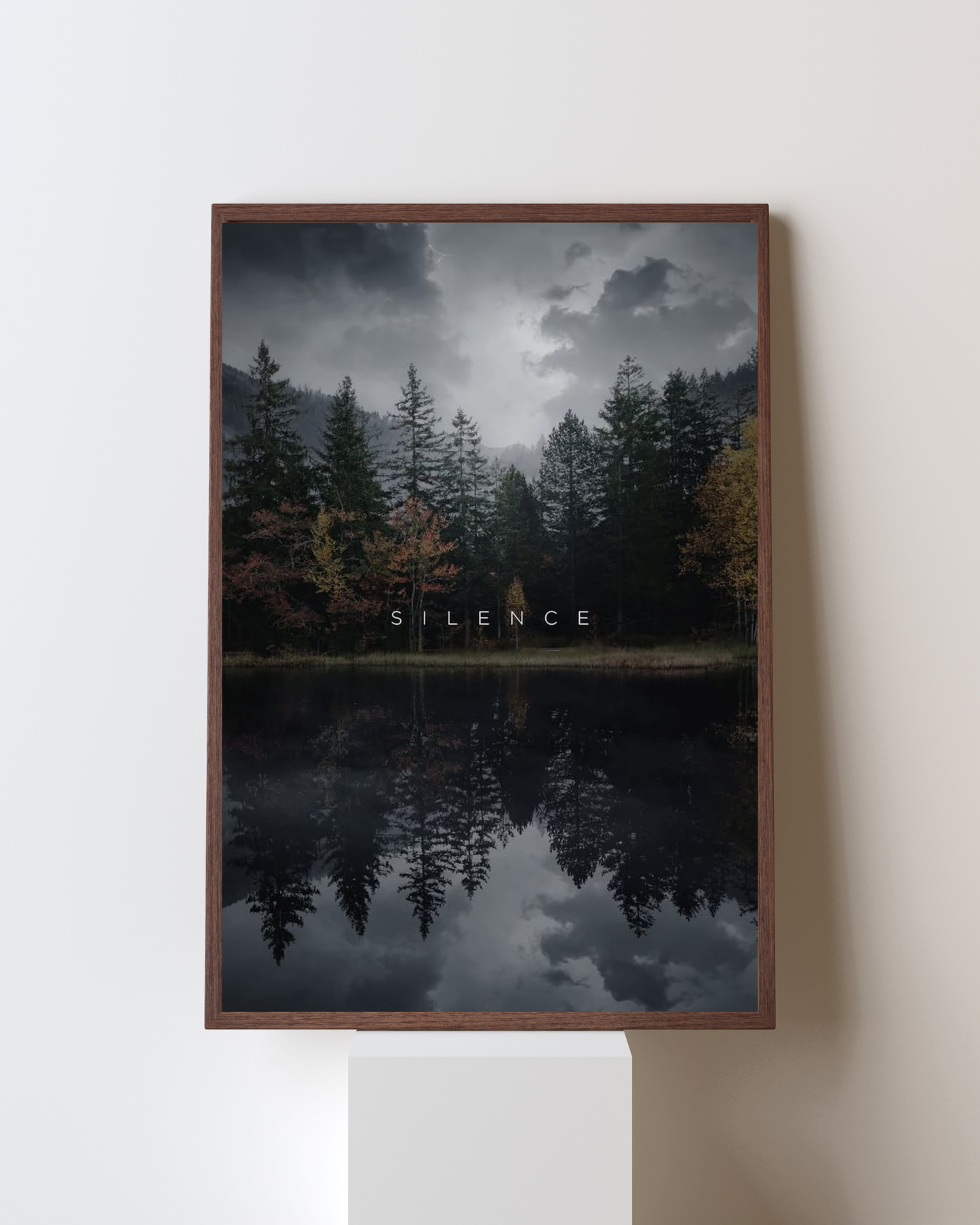 “Silence” Forest Reflection Wall Art – Dark Aesthetic Nature Poster