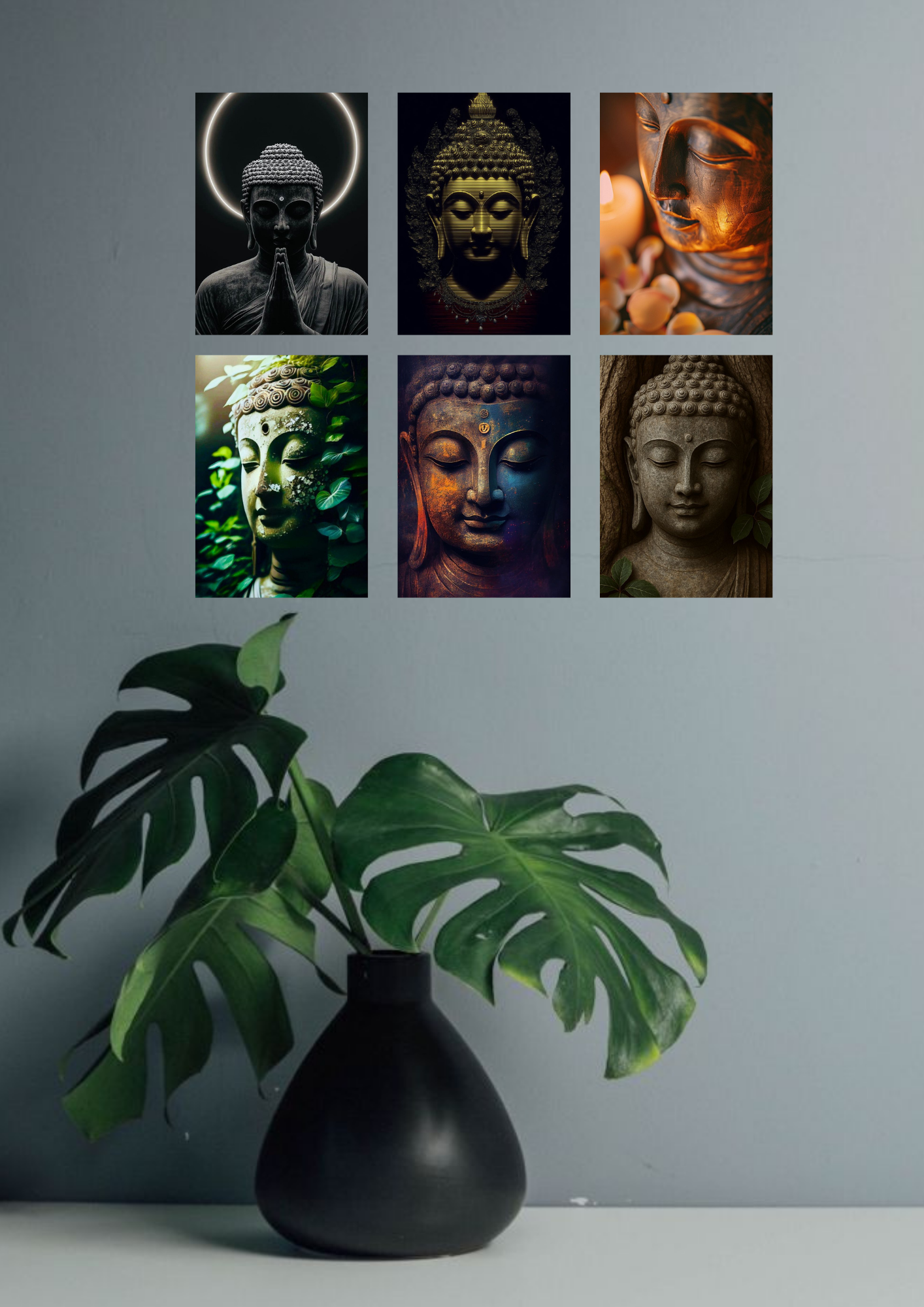 Aesthetic Buddha Collage 6 Set Posters – A4 Size | Spiritual & Zen-Inspired Wall Art Prints