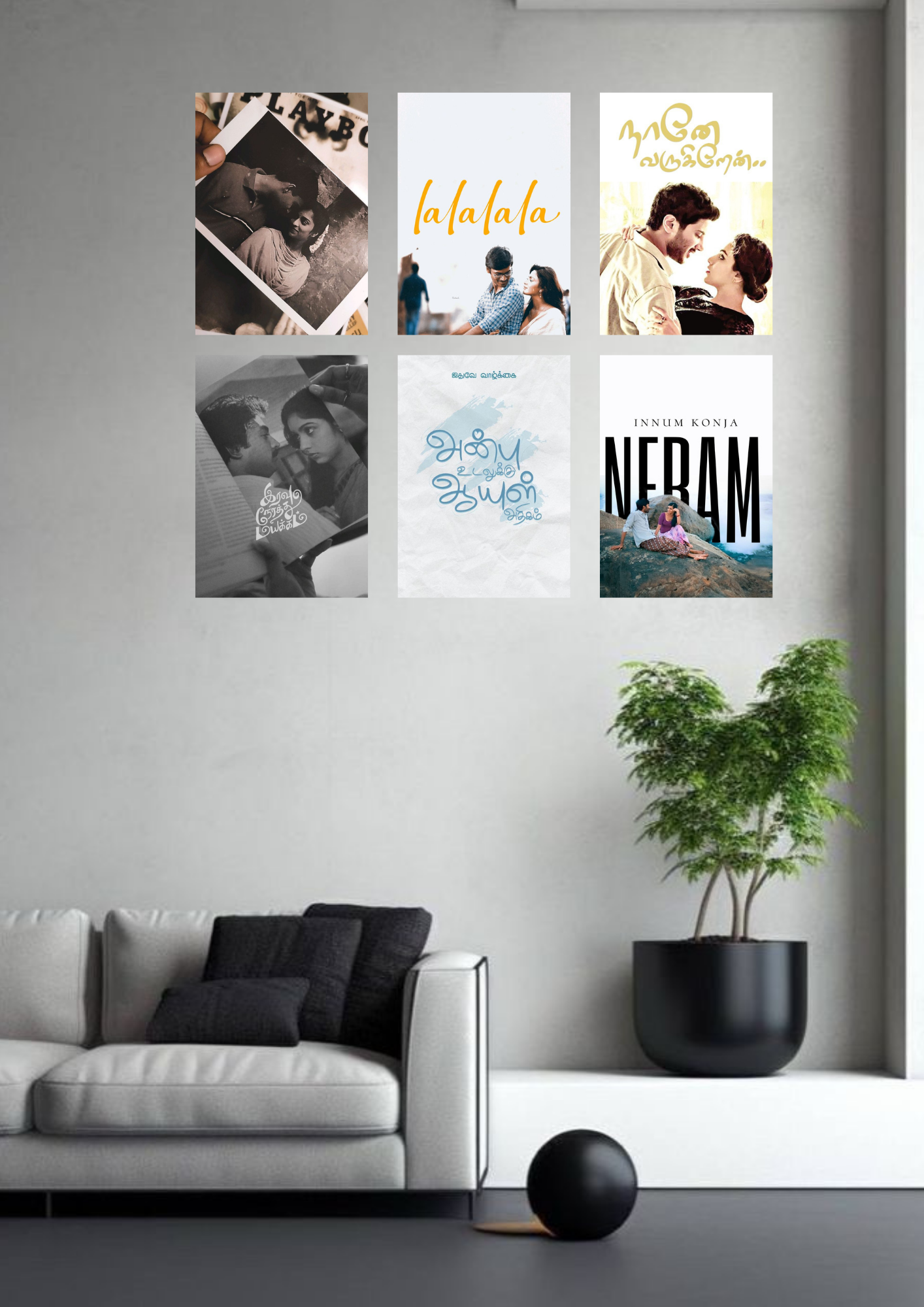Romantic Melody Collage 6 Set Posters – A4 Size | Tamil Love Song & Cinema Wall Art Collection