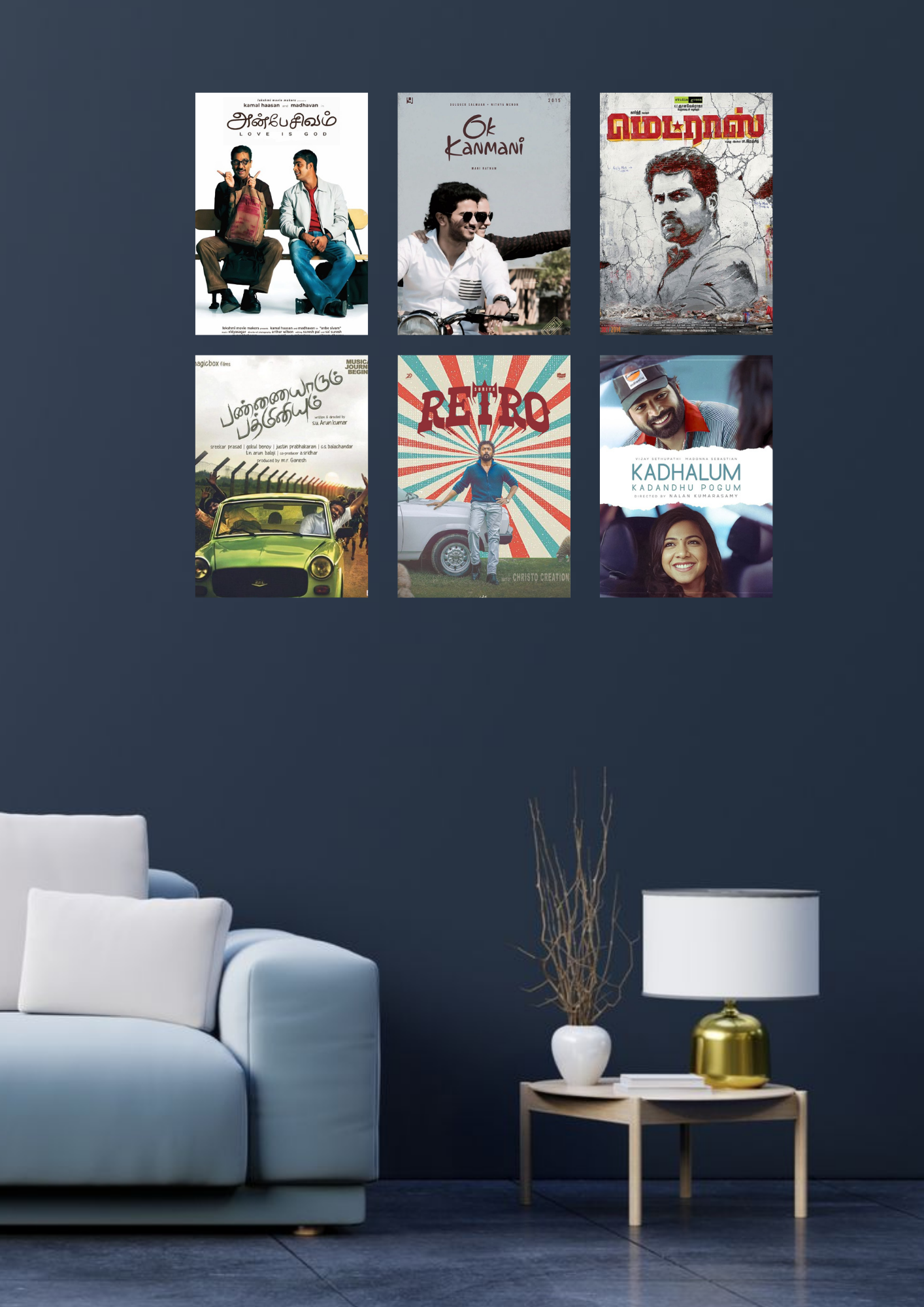 Tamil Movie Edition Collage 6 Set Posters – A4 Size | Modern Kollywood Cinema Wall Art Collection