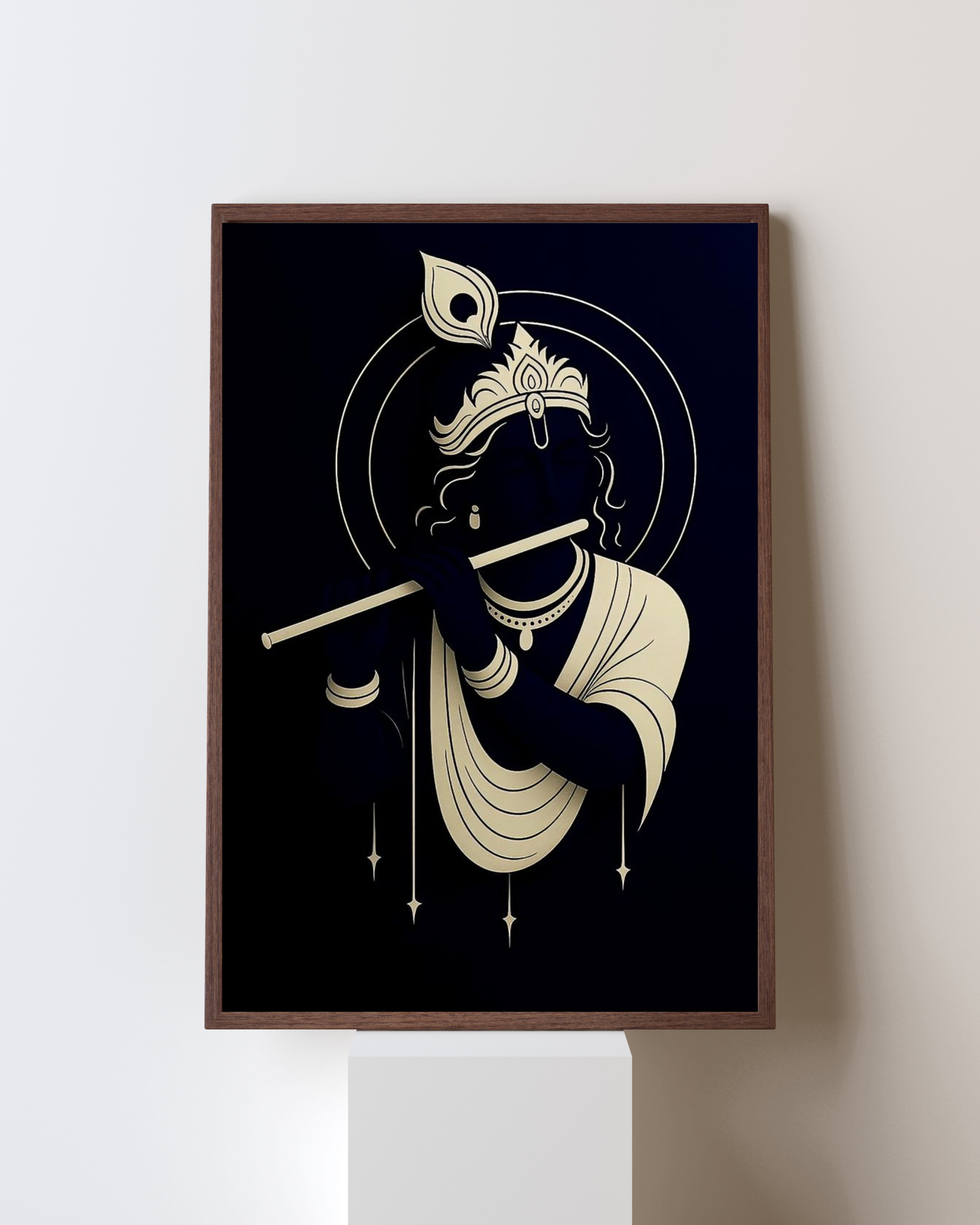 Divine Grace – Minimalist Lord Krishna Flute Framed Wall Art