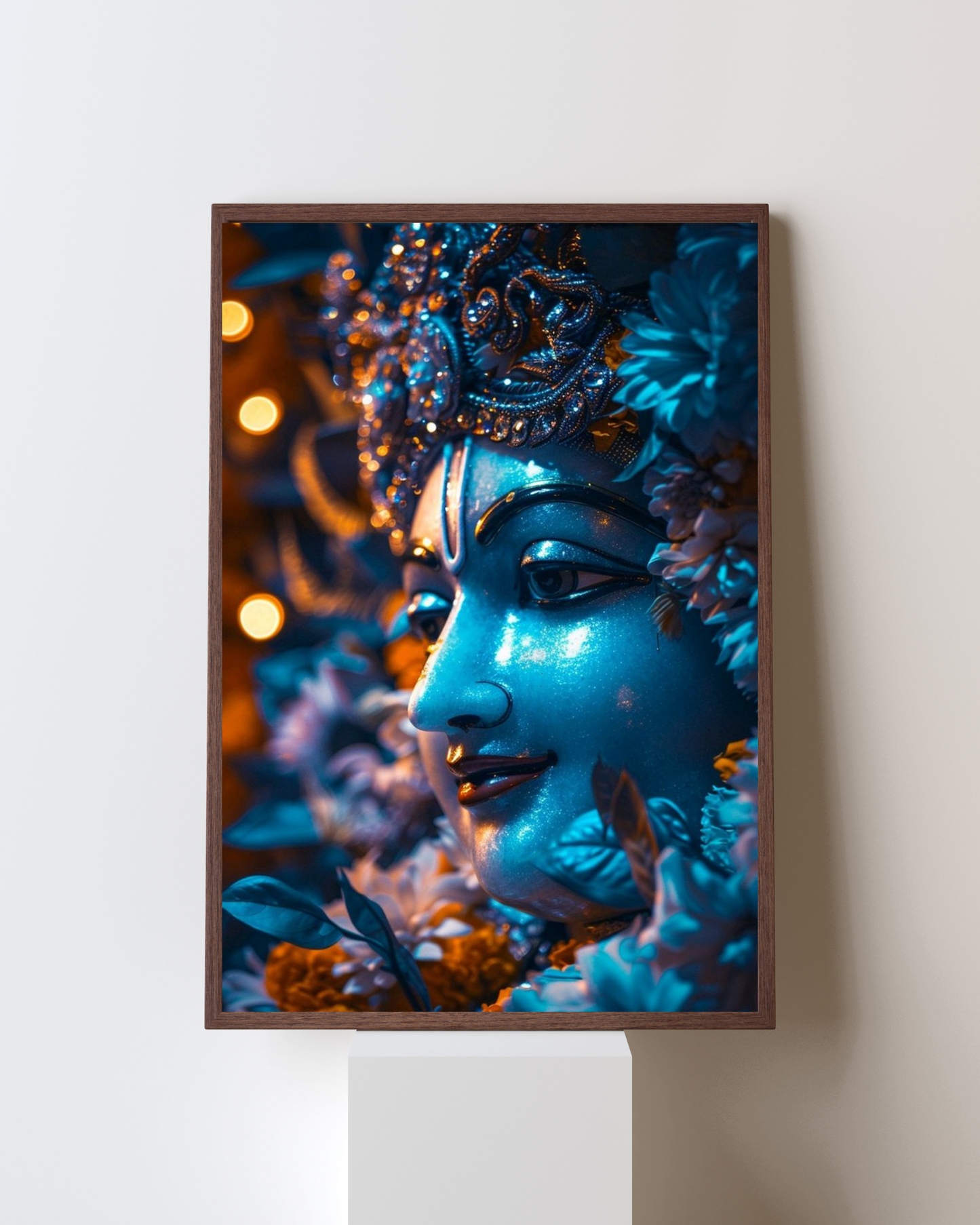 Divine Grace – Lord Krishna Floral Glow Framed Wall Art