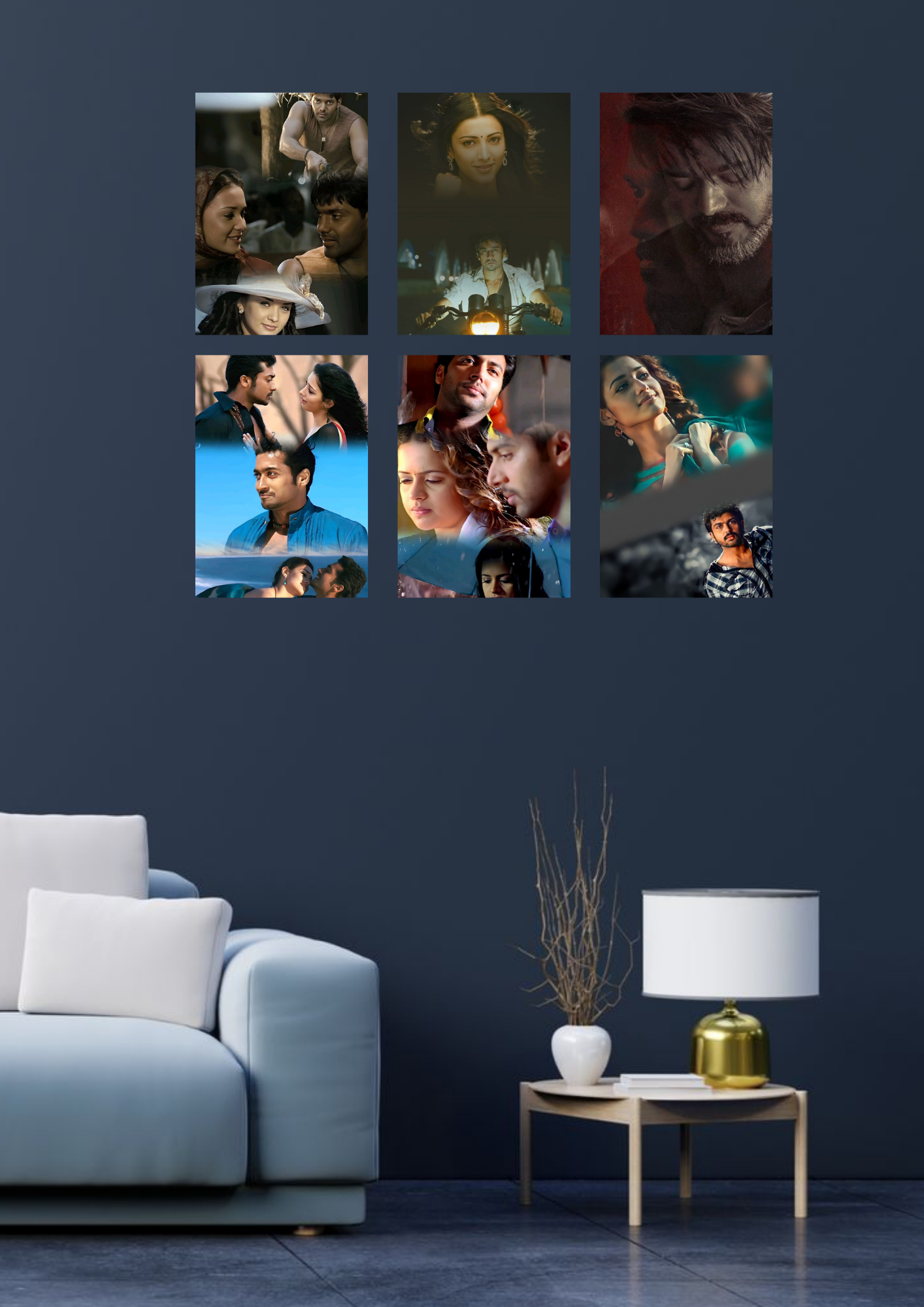 Romantic Tamil Movie Edition Collage 6 Set Posters – A4 Size | Modern Kollywood Love Story Wall Art