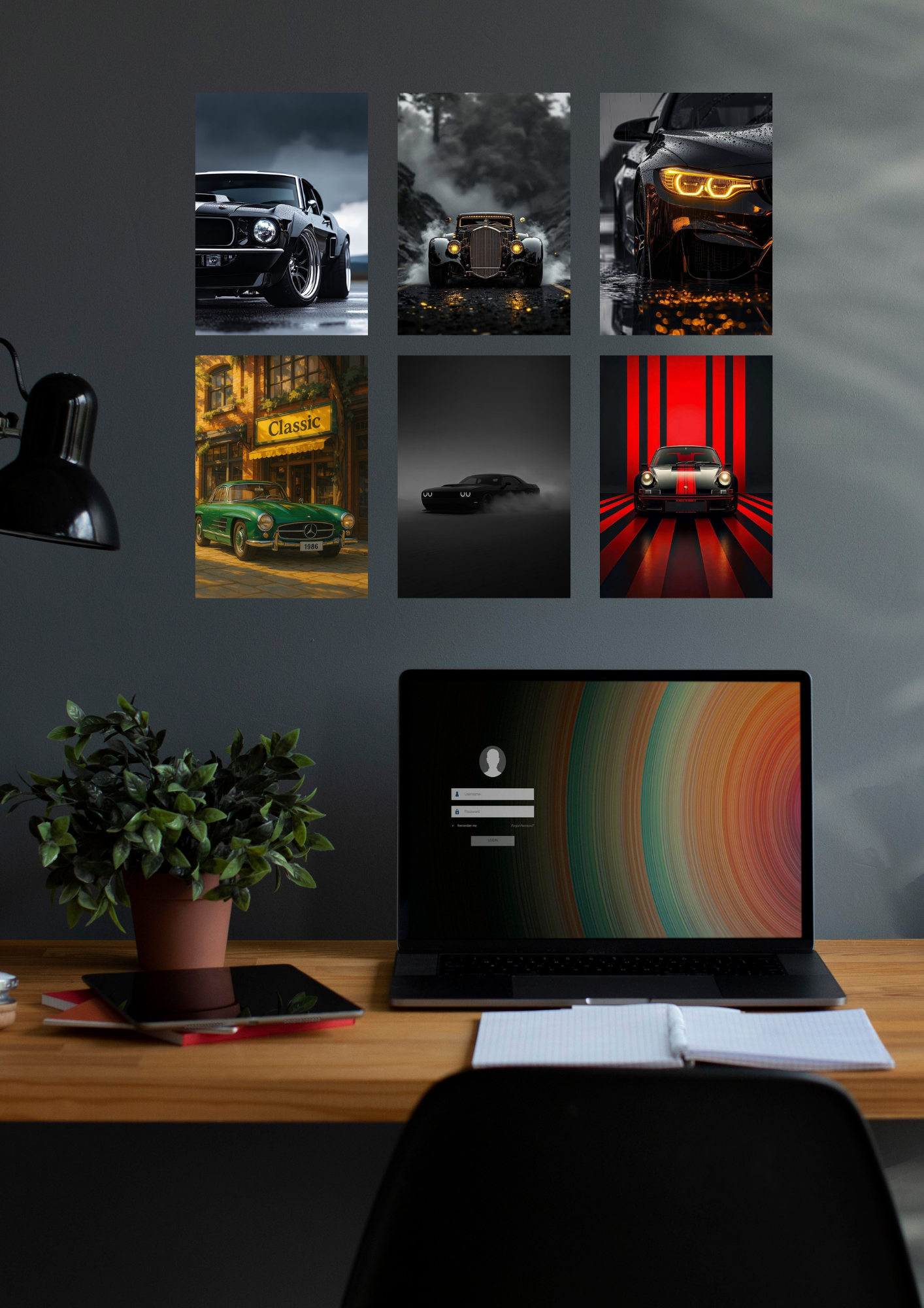 Classic & Sports Cars Collage Poster Set – 6 A4 Wall Prints | Dark Luxe Collection