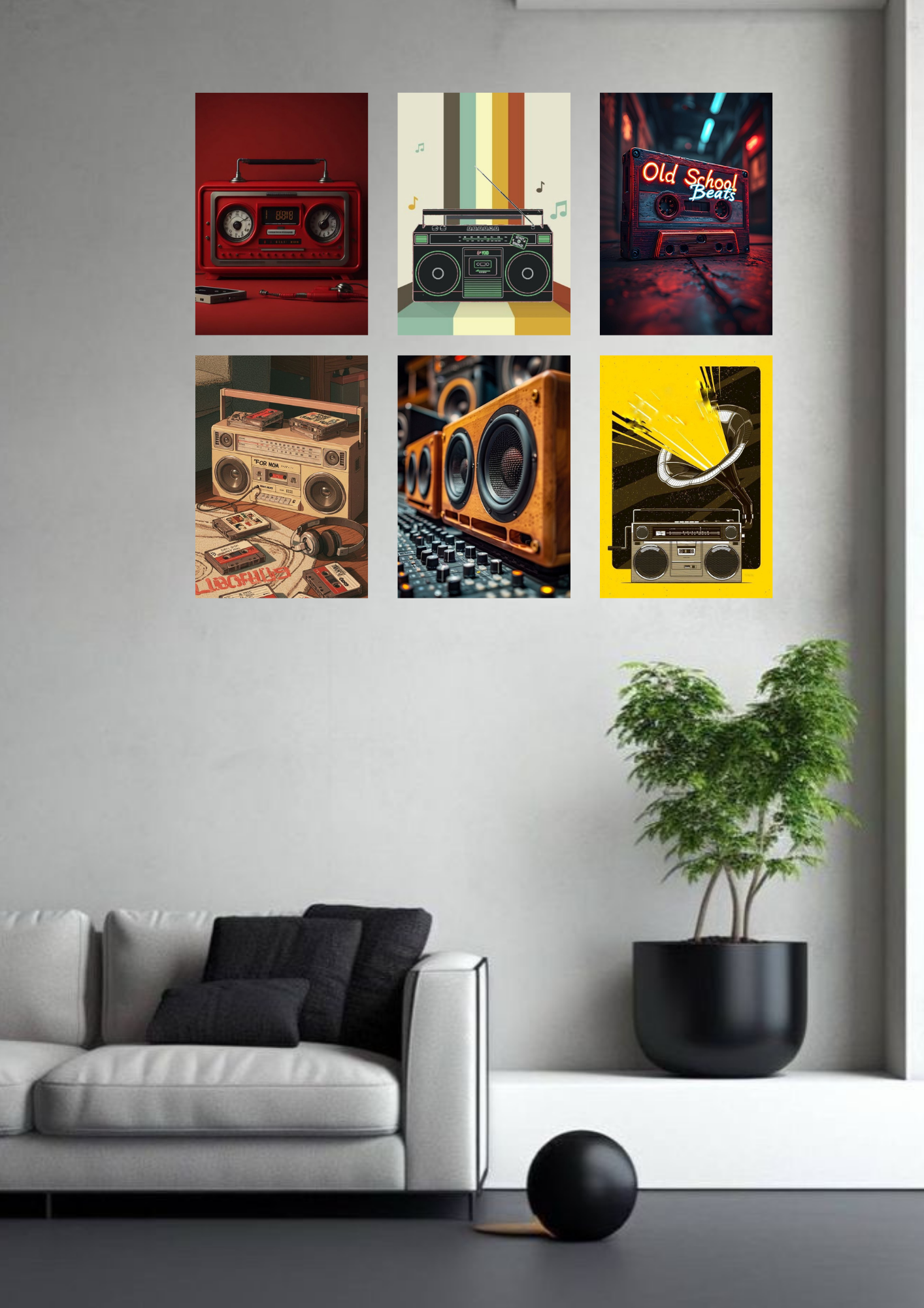 Old School Music Collage 6 Set Posters – A4 Size | Retro Radio & Vintage Sound Wall Art Collection