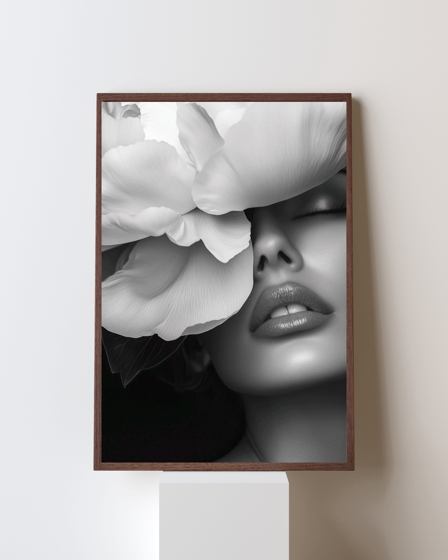 Silent Bloom – Black & White Aesthetic Portrait Wall Art | Minimal Modern Frame