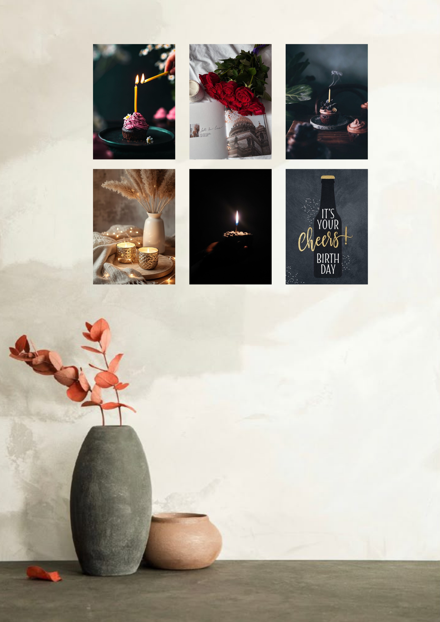 Birthday Edition Collage 6 Set Posters – A4 Size | Luxe Candlelight & Celebration Wall Art Collection