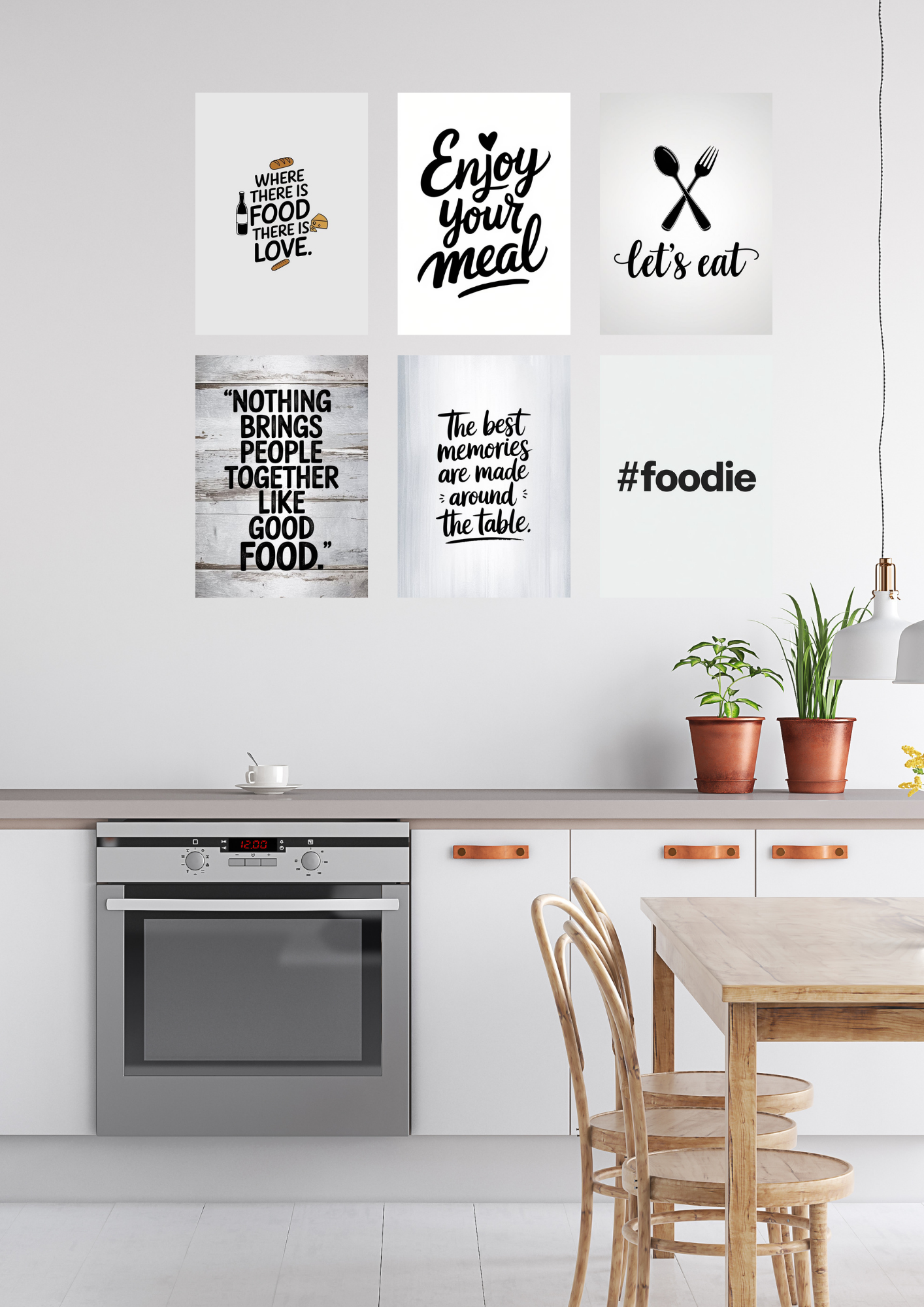 Kitchen Collage Poster Set – 6 A4 Wall Prints | Minimal Food Quote Collection