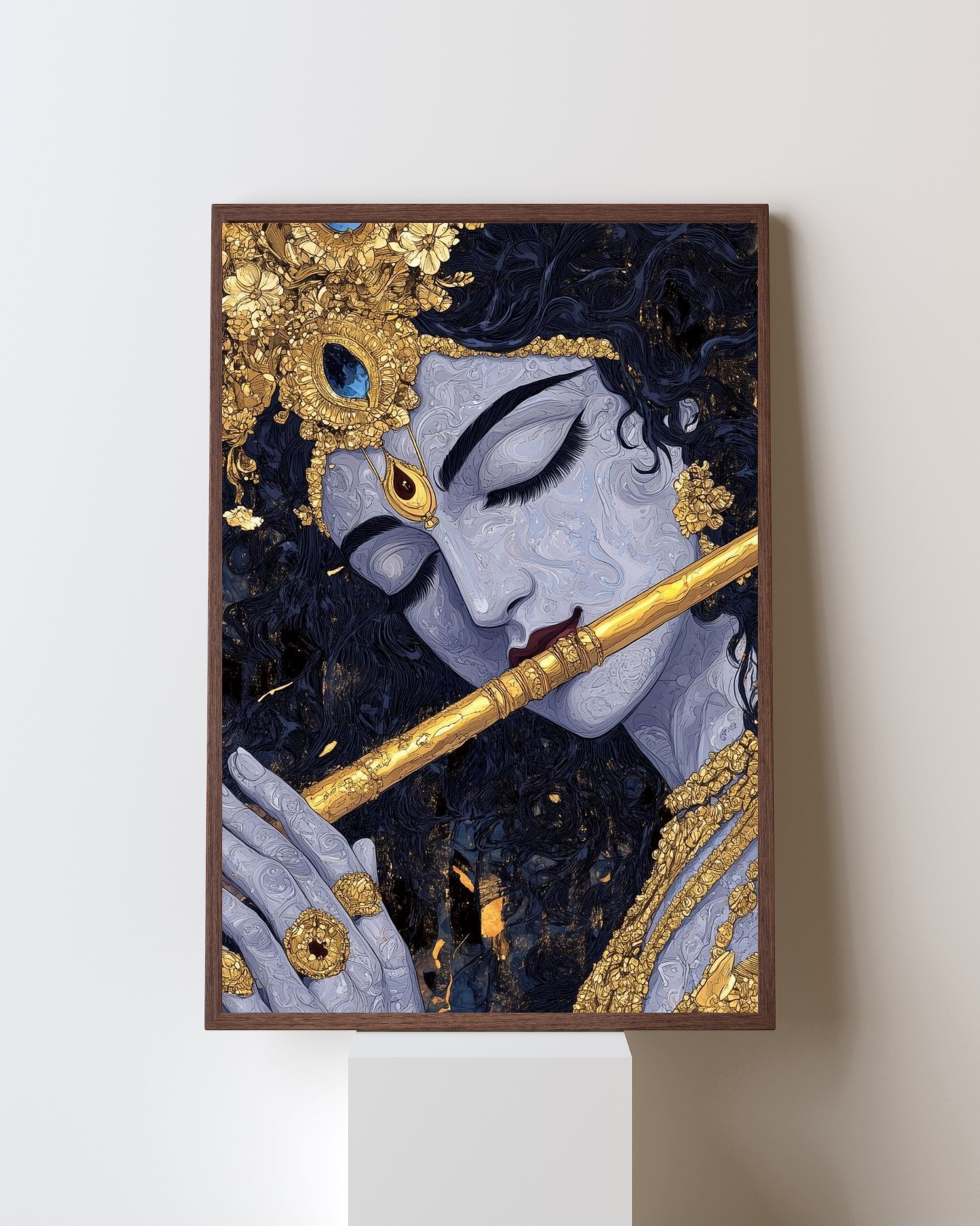 Melody of the Divine – Lord Krishna Playing the Flute Framed Wall Art