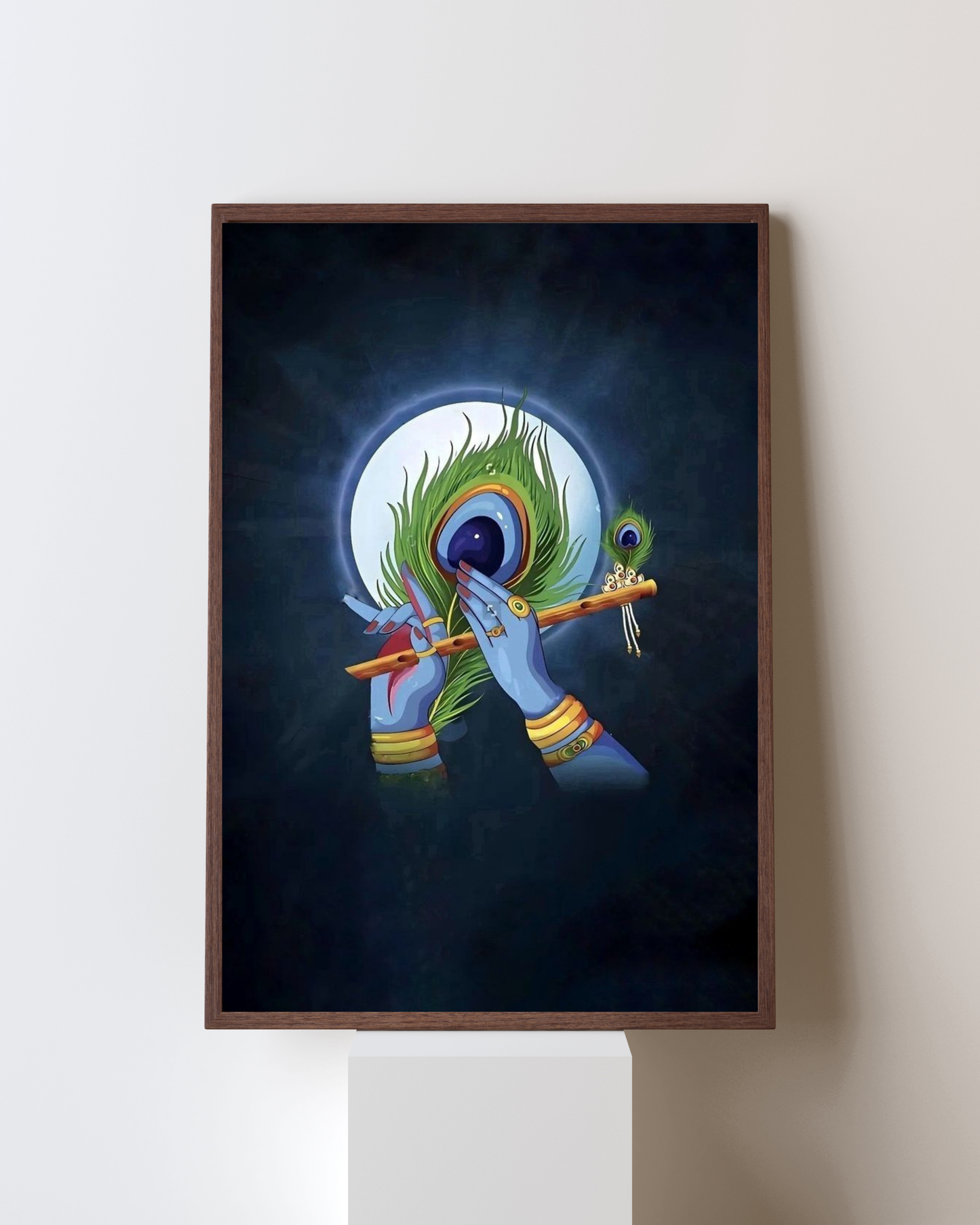 Divine Harmony – Lord Krishna’s Flute and Peacock Feather Framed Wall Art