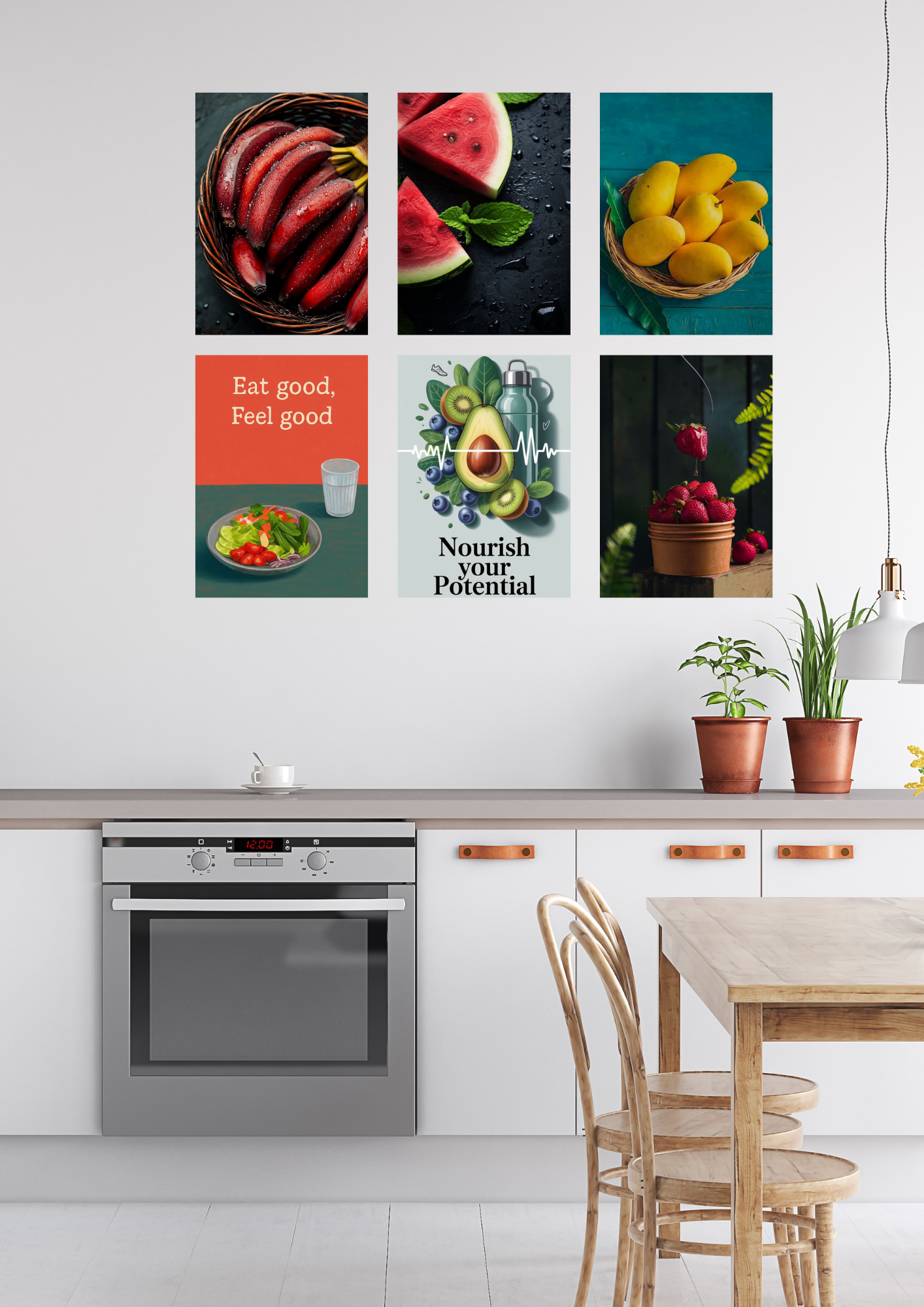 Kitchen Collage Poster Set – 6 A4 Wall Prints | Healthy & Fresh Fruits Collection