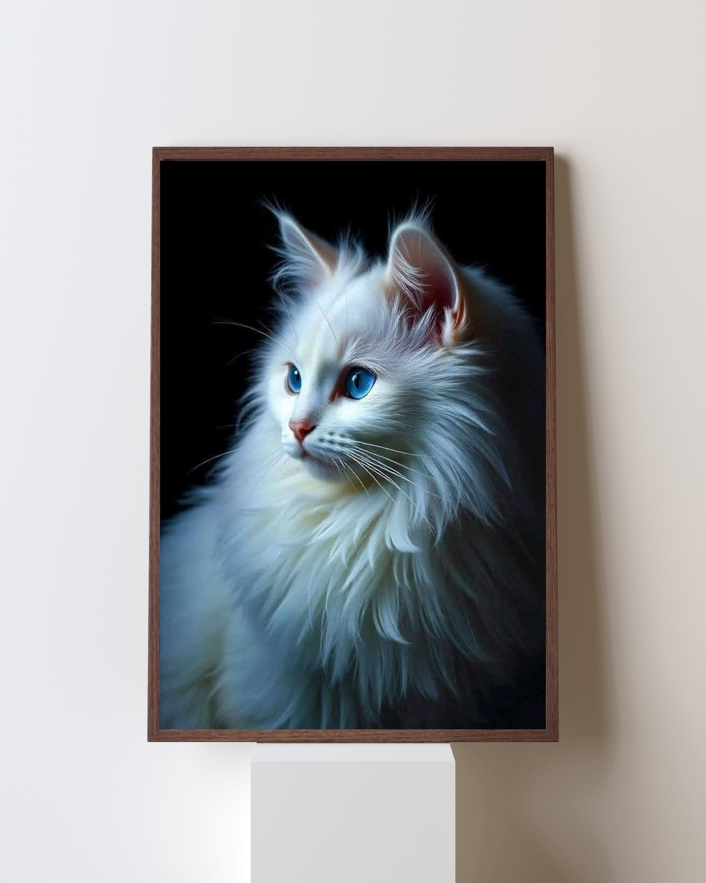 Blue Gaze – Elegant White Cat Portrait Wall Frame