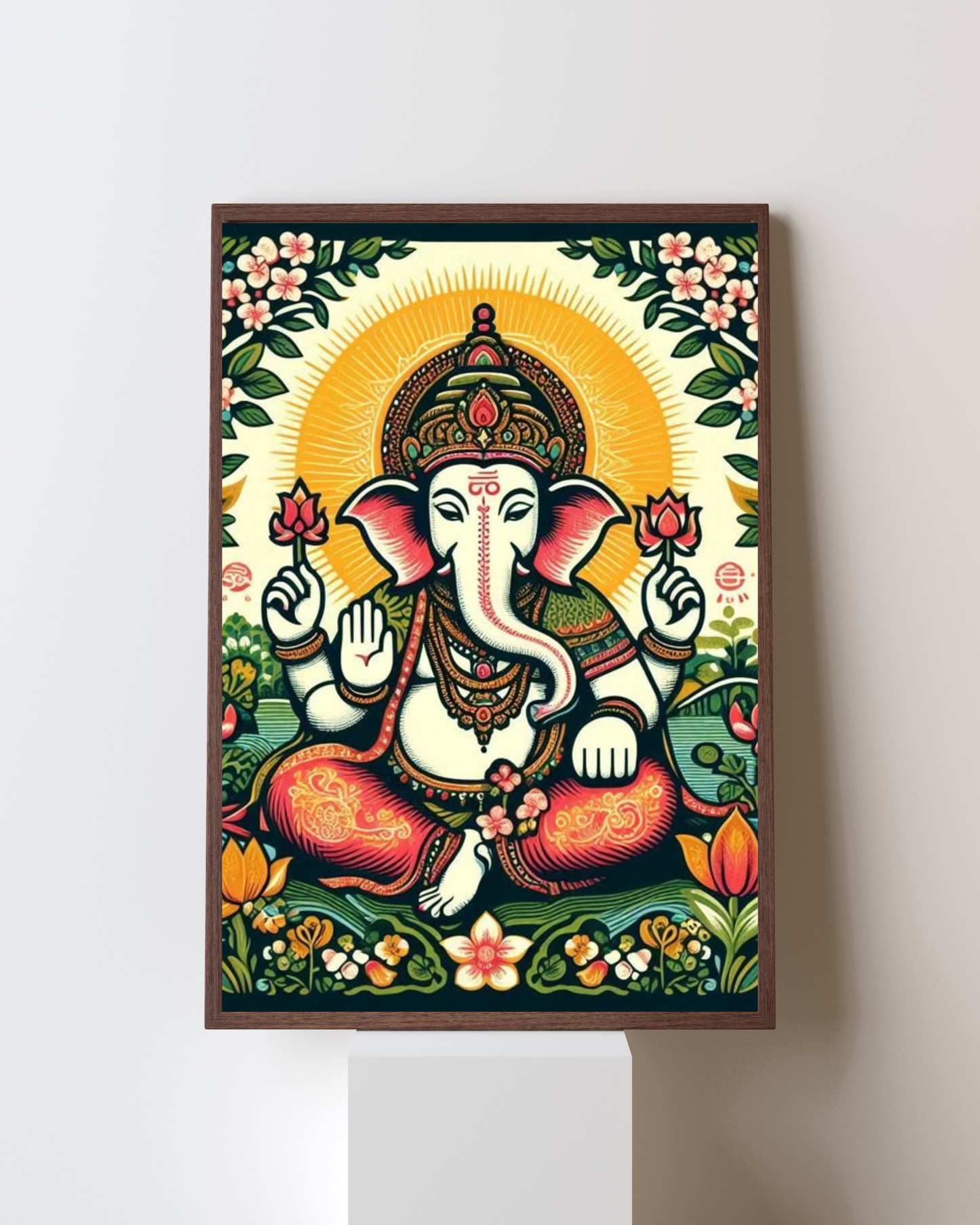 Divine Bloom – Lord Ganesha Floral Harmony Framed Wall Art