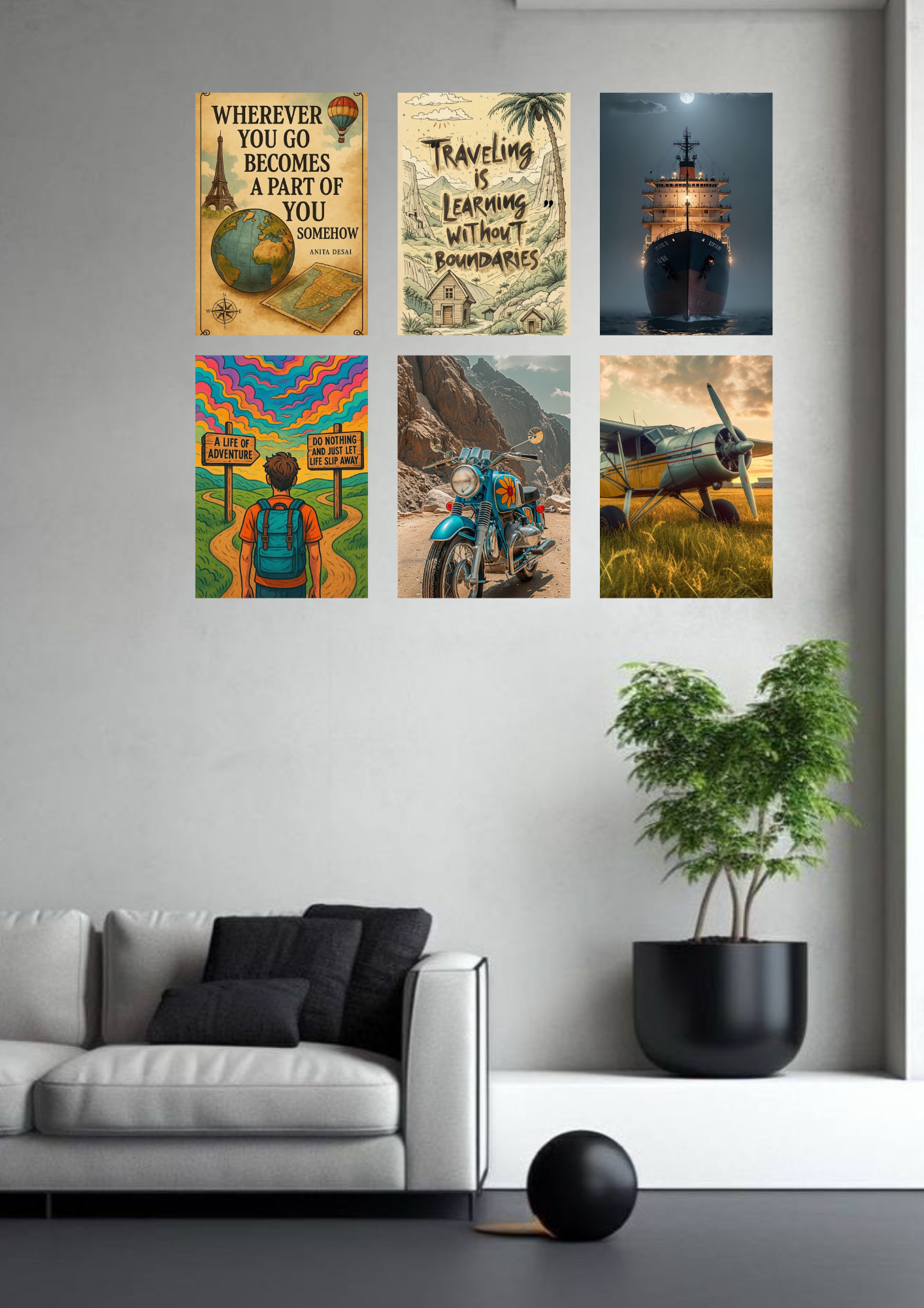 Wanderlust Explorer Edition – Inspirational Travel Poster Collage 6 Set | A4 Size Adventure Wall Décor