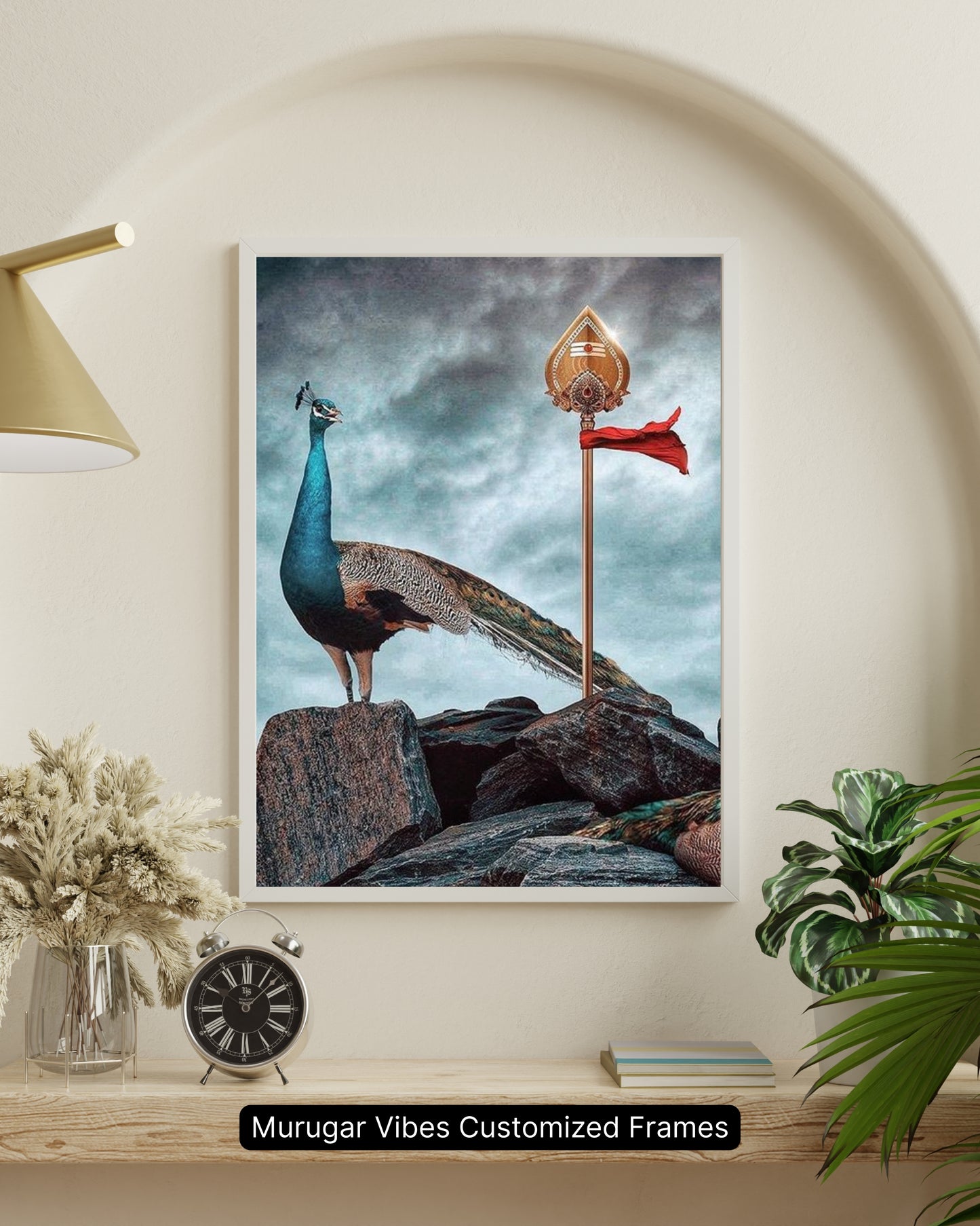 Murugar Vibes Customized Frame – Vel with Peacock on Rocks