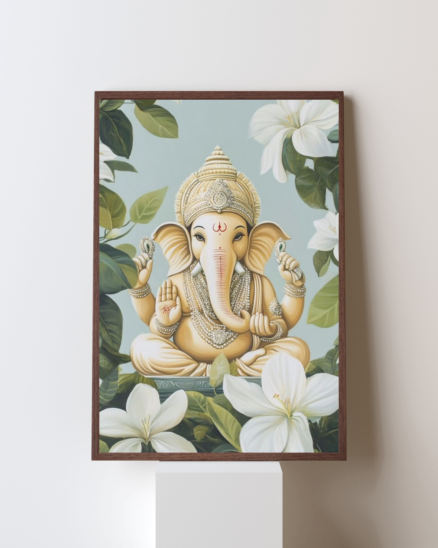 Divine Serenity – White Lotus Ganesha Wall Frame