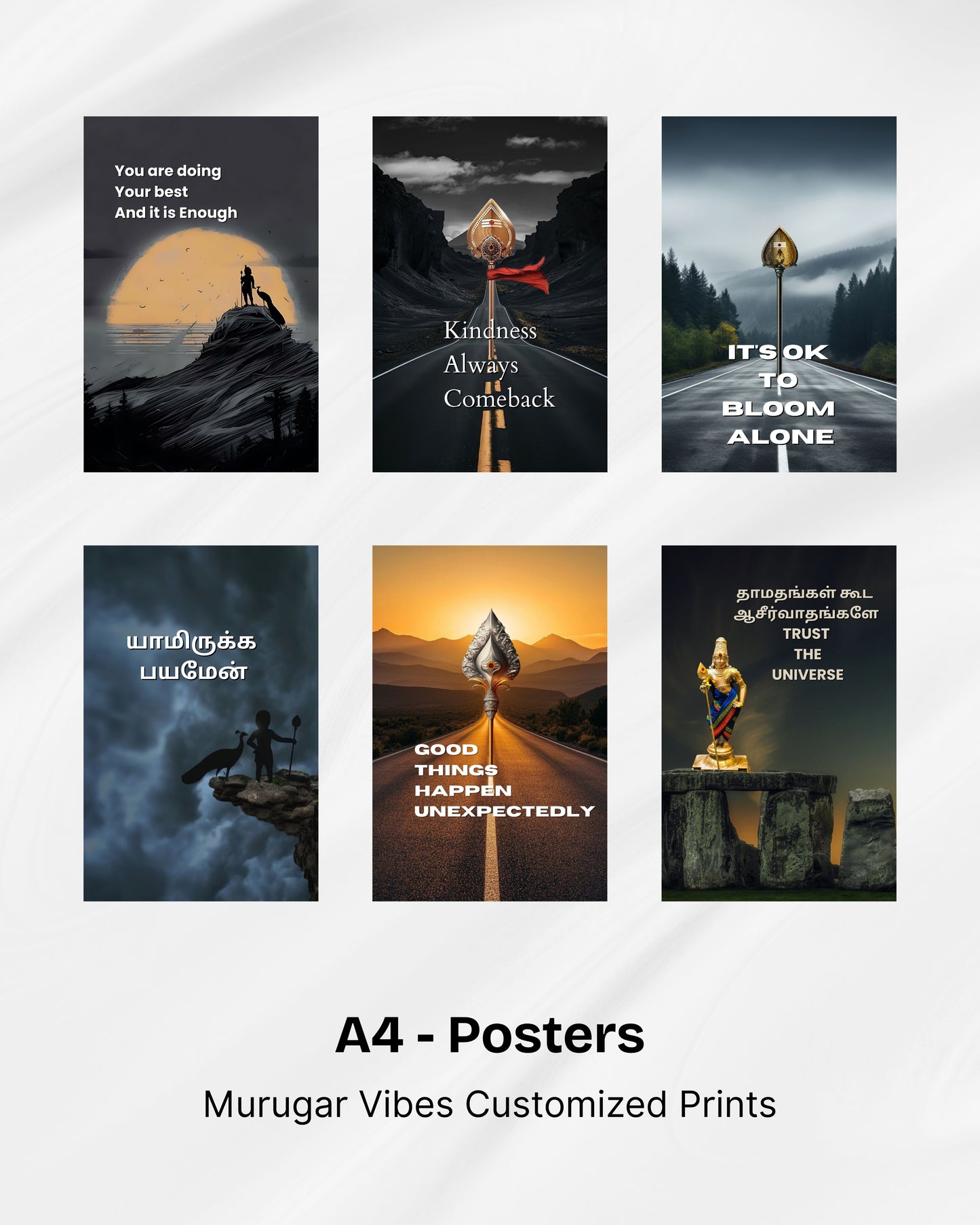 Murugar Vibes A4 Posters Combo – Set of 6 Divine Motivational Prints