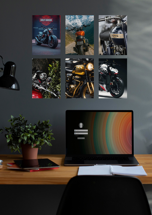 Motorbike Collage 6-Set A4 Posters – The Ride Series | Premium Wall Décor for Bikers