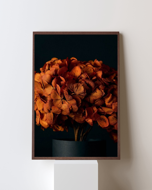 Amber Bloom – Autumn Floral Still Life Wall Art | Minimal Aesthetic Frame