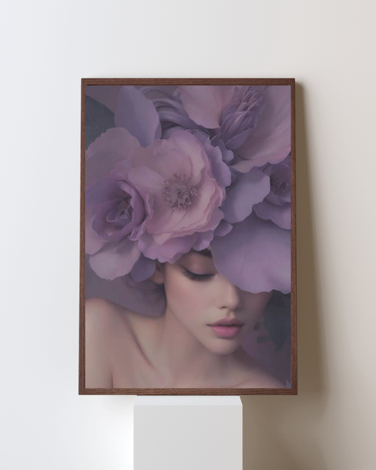 Lavender Muse – Feminine Floral Portrait Wall Art | Soft Aesthetic Frame