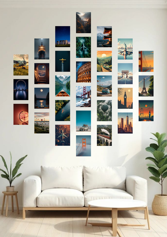 Inspirational Travel Edition Collage 30 Set Posters – A6 Size | Wanderlust Wall Art Collection