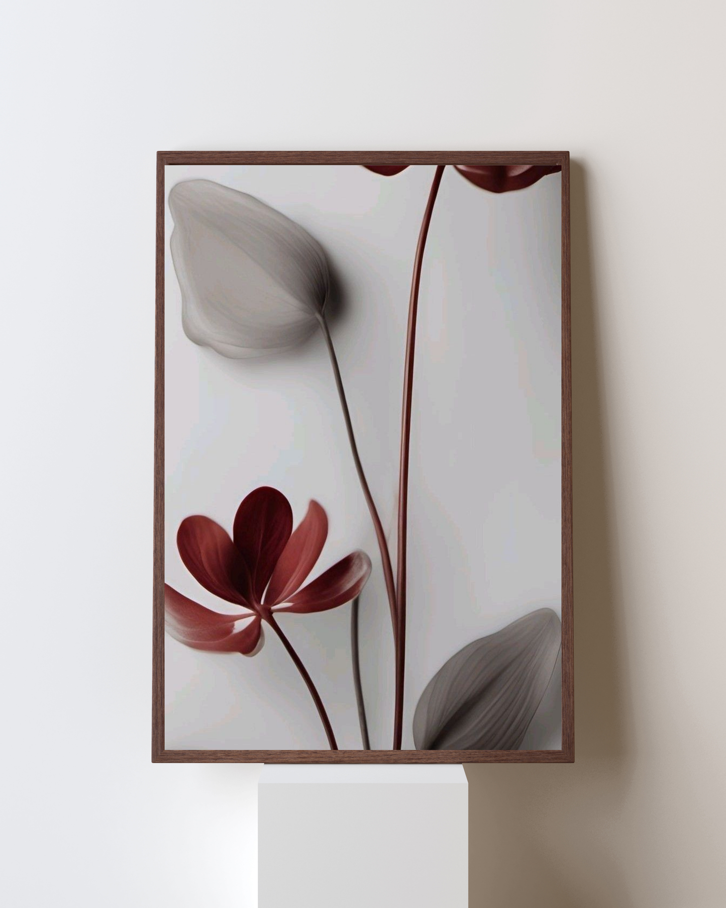 Crimson Serenity – Minimal Botanical Abstract Wall Art | Modern Aesthetic Frame