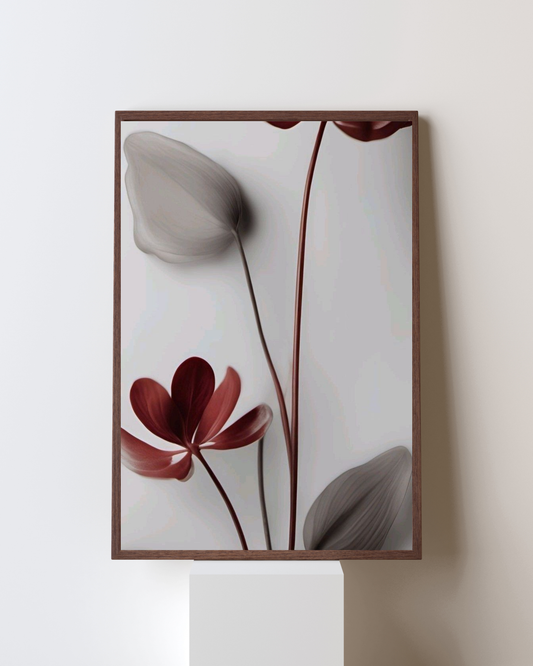 Crimson Serenity – Minimal Botanical Abstract Wall Art | Modern Aesthetic Frame