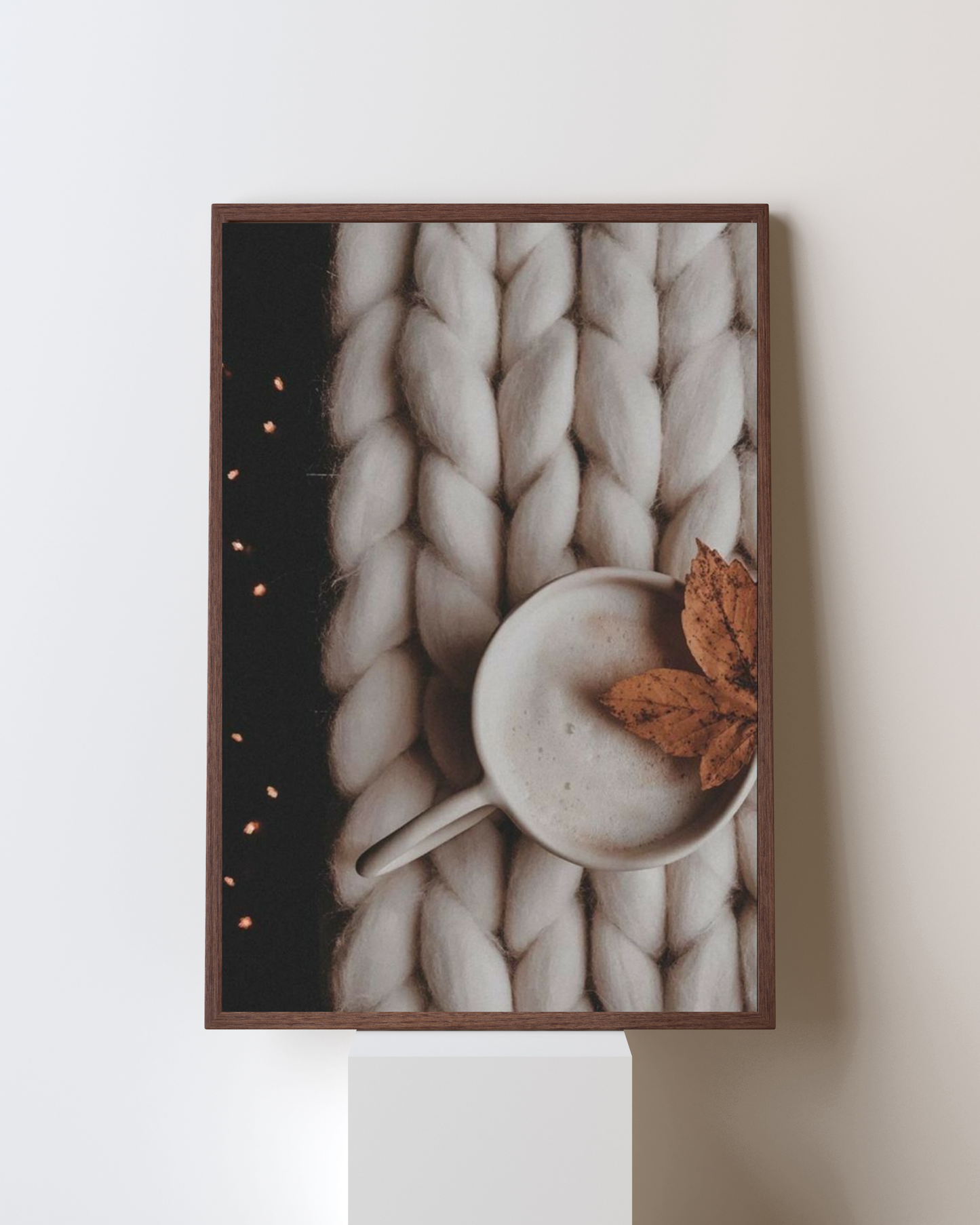 Autumn Brew – Cozy Coffee & Knit Blanket Wall Art | Warm Minimal Aesthetic Frame