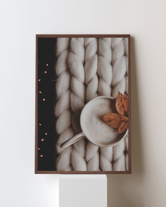 Autumn Brew – Cozy Coffee & Knit Blanket Wall Art | Warm Minimal Aesthetic Frame