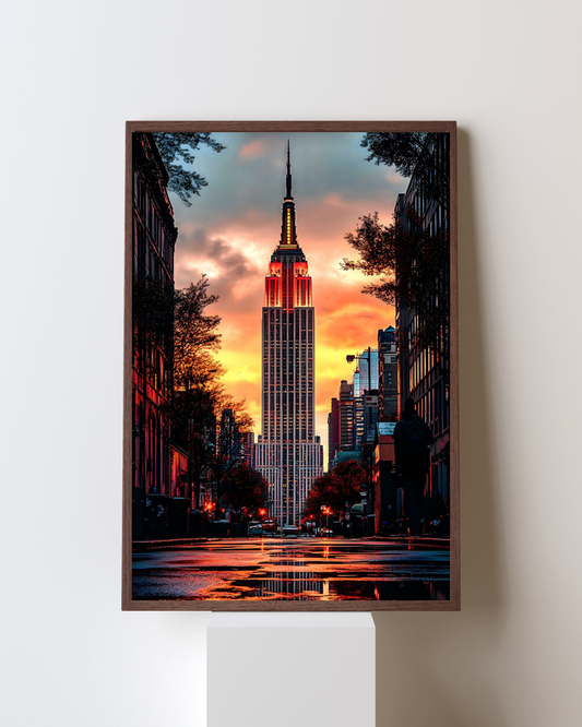 City Lights – Empire State Building Sunset Wall Art | Urban Skyline Aesthetic Frame