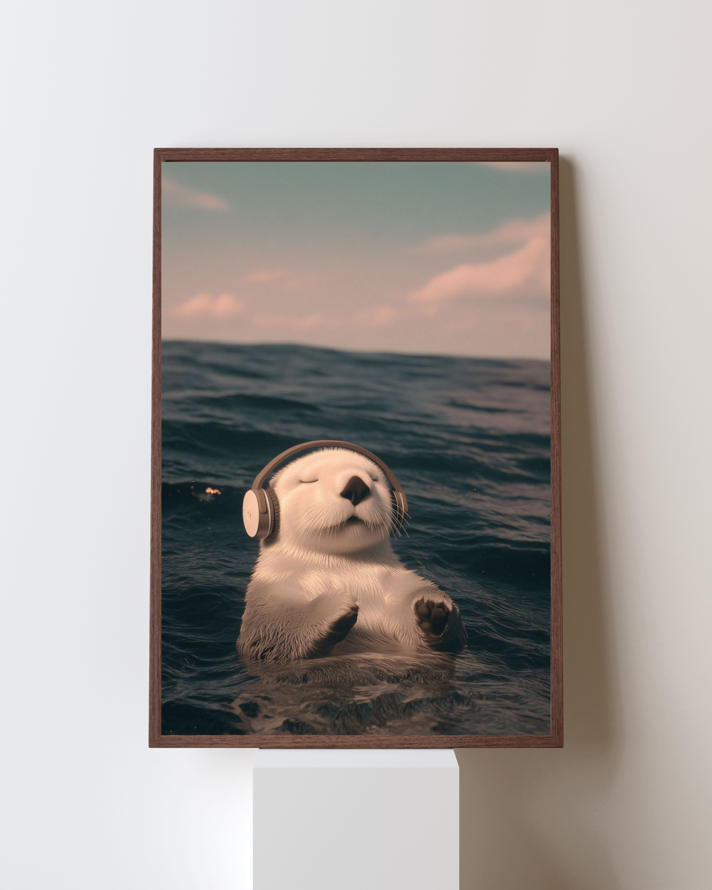 Ocean Beats – Relaxed Otter with Headphones Wall Art | Whimsical Animal Aesthetic Frame