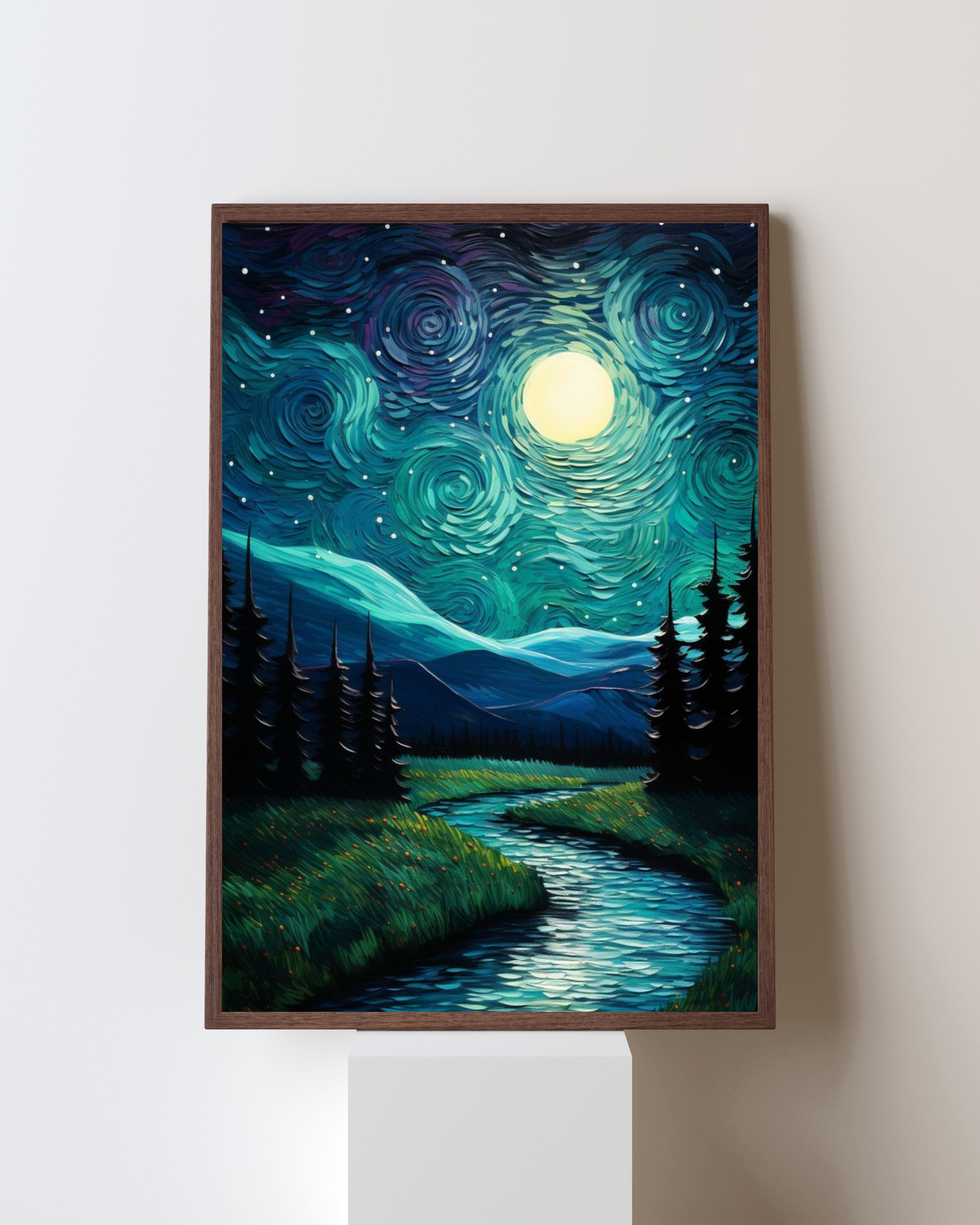Moonlit River Dreams – Starry Night Landscape Wall Art Frame