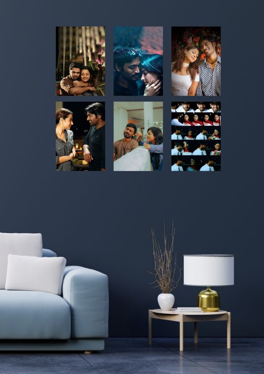 Tamil Movie Edition Collage 6 Set Posters – A4 Size | Romantic Cinema Wall Art Collection