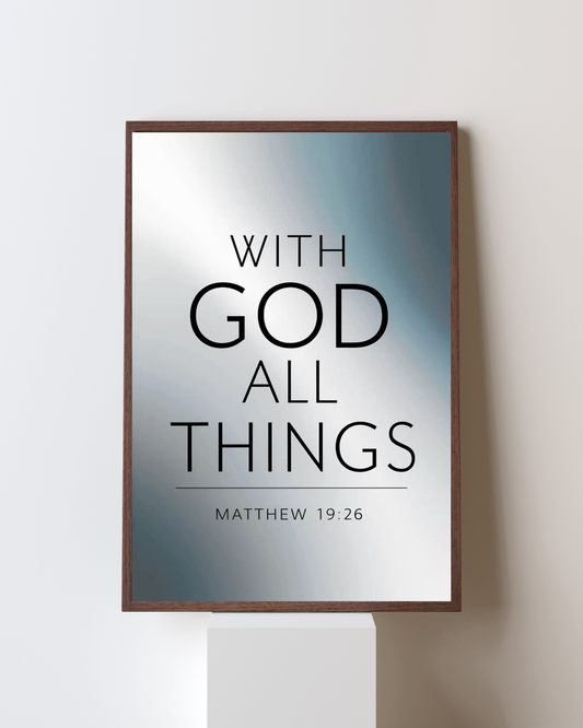 With God All Things – Bible Verse Wall Art | Minimal Christian Poster (Matthew 19:26)