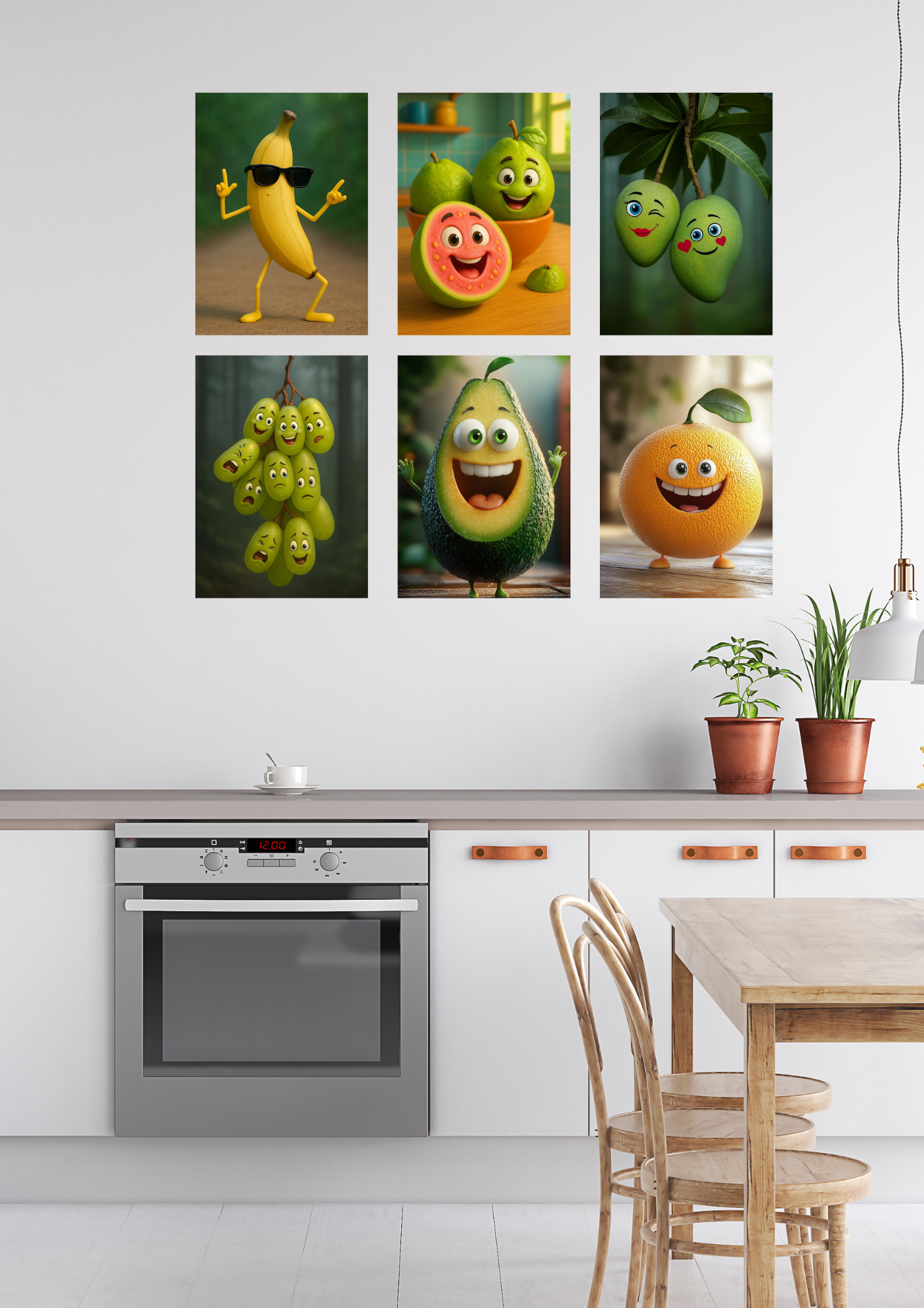 Kitchen Collage Poster Set – 6 A4 Wall Prints | Happy Fruit Collection