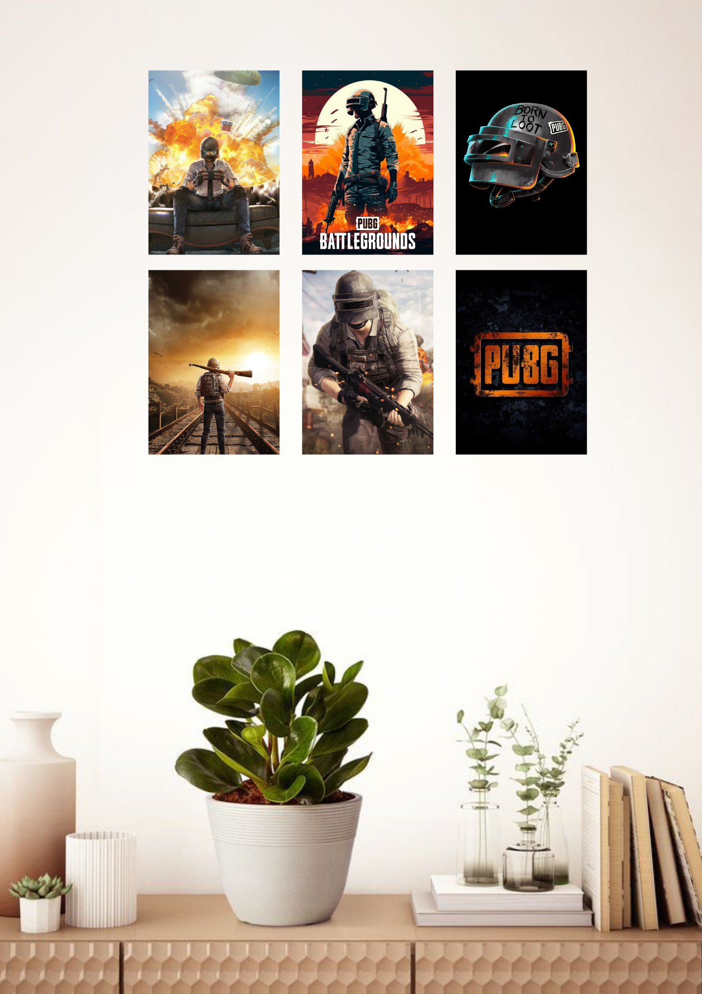 PUBG Edition Collage 6 Set Posters – A4 Size | Gamer Room Wall Art for Battle Royale Fans