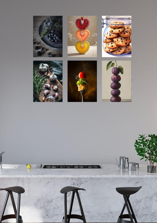Kitchen Aesthetic Poster Collage – 6 Set | A4 Size | Gourmet Art Wall Décor Collection
