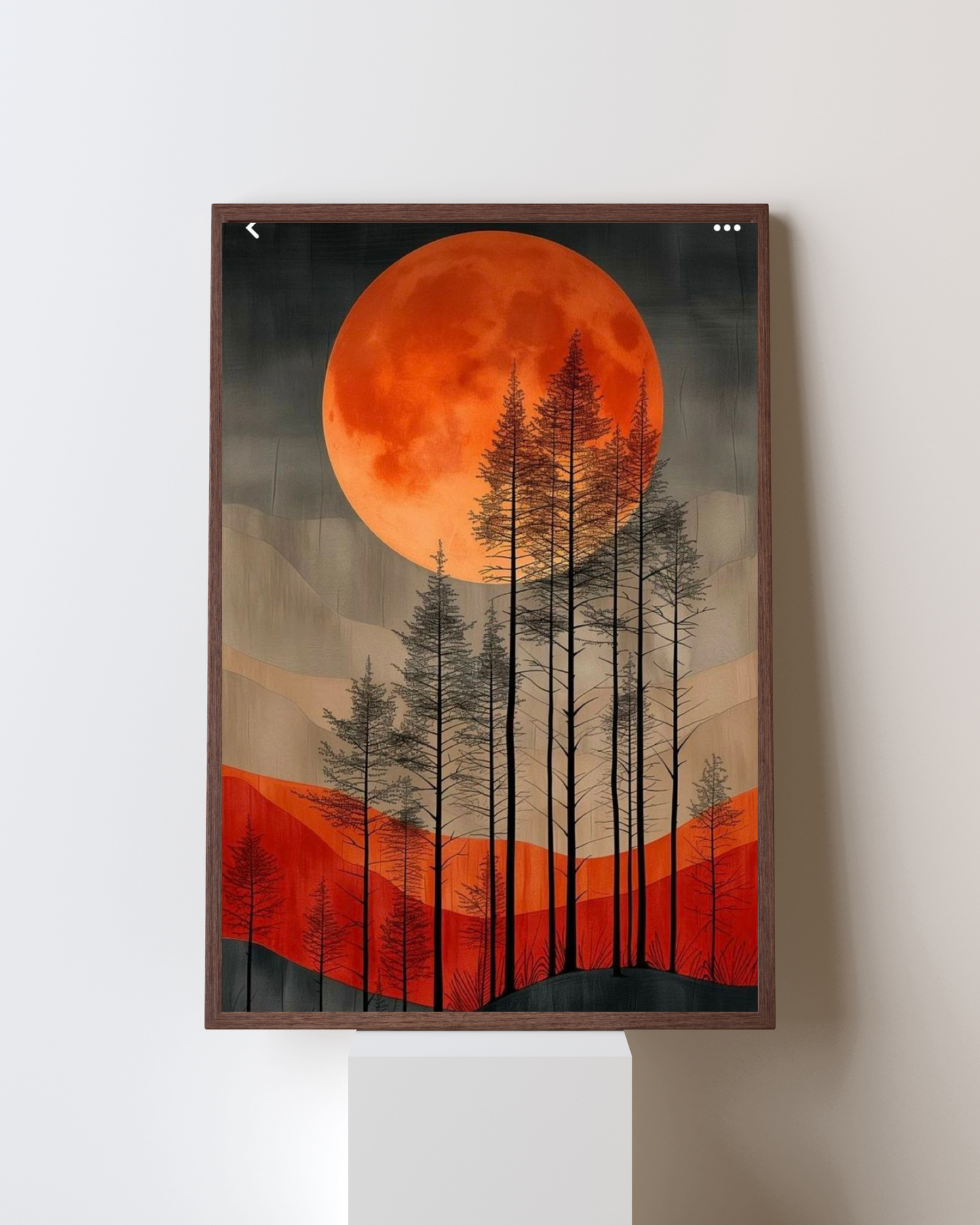 Crimson Moonrise – Modern Forest Silhouette Wall Art Frame