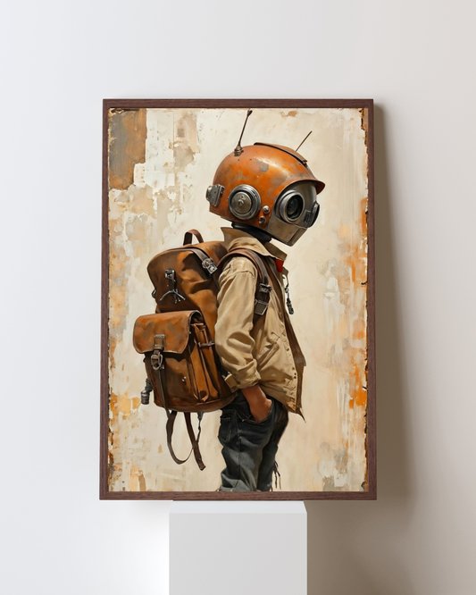 Retro Explorer Pop Culture Art Frame – Futuristic Boy Illustration