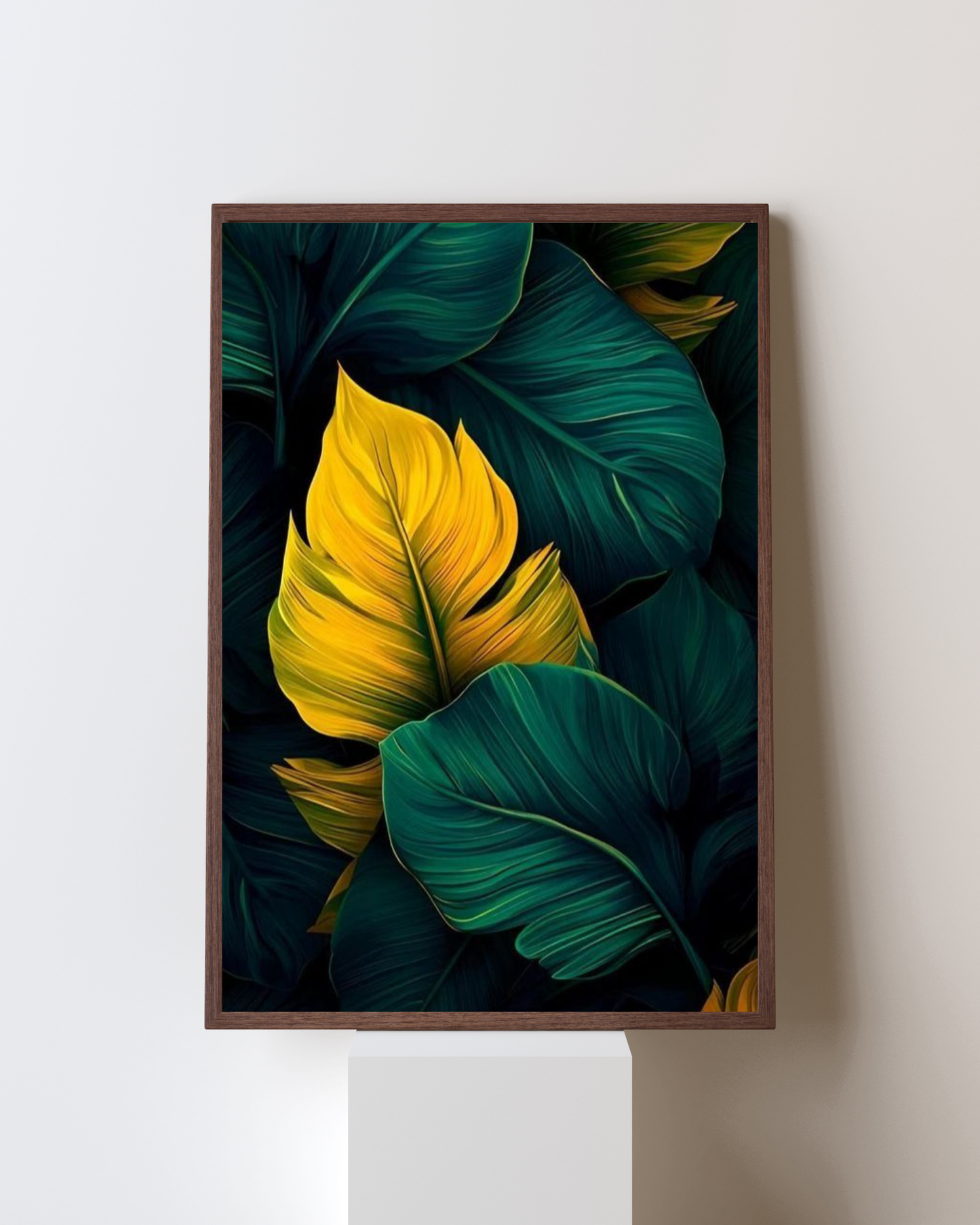 Golden Leaf Glow – Tropical Botanical Wall Art Frame