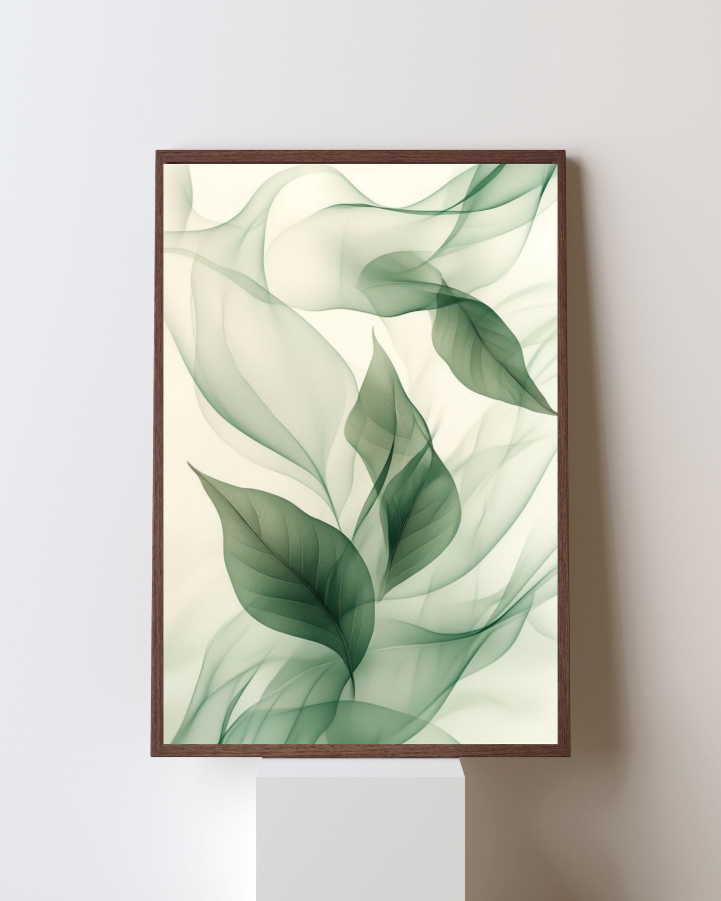 Ethereal Green Leaves – Minimal Botanical Wall Art Frame