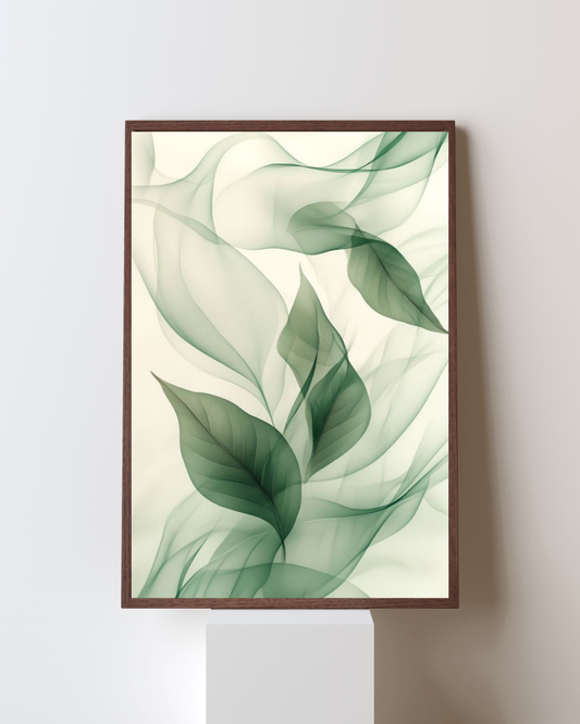 Ethereal Green Leaves – Minimal Botanical Wall Art Frame